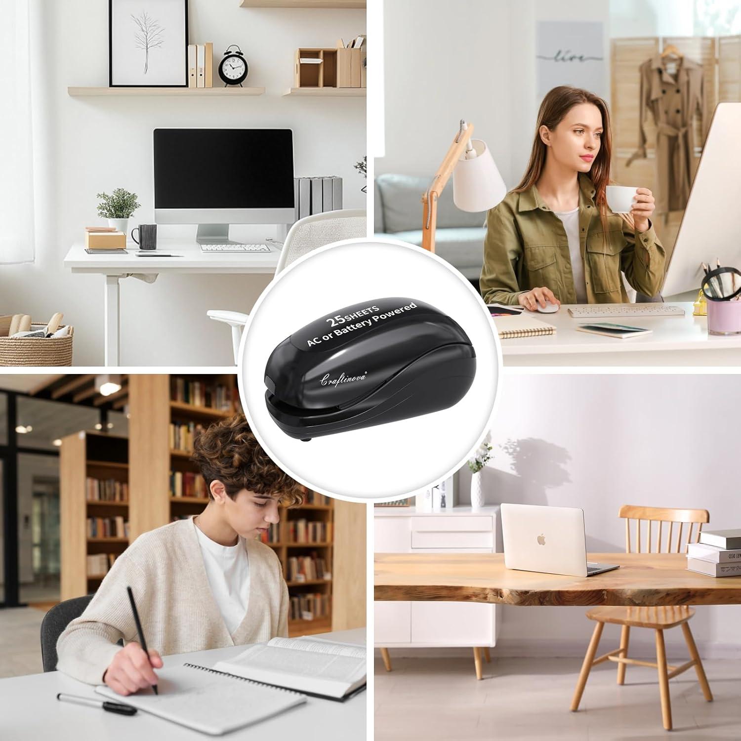 Grapadora Eléctrica Craftinova Negra 25 Hojas 2000 Grapas