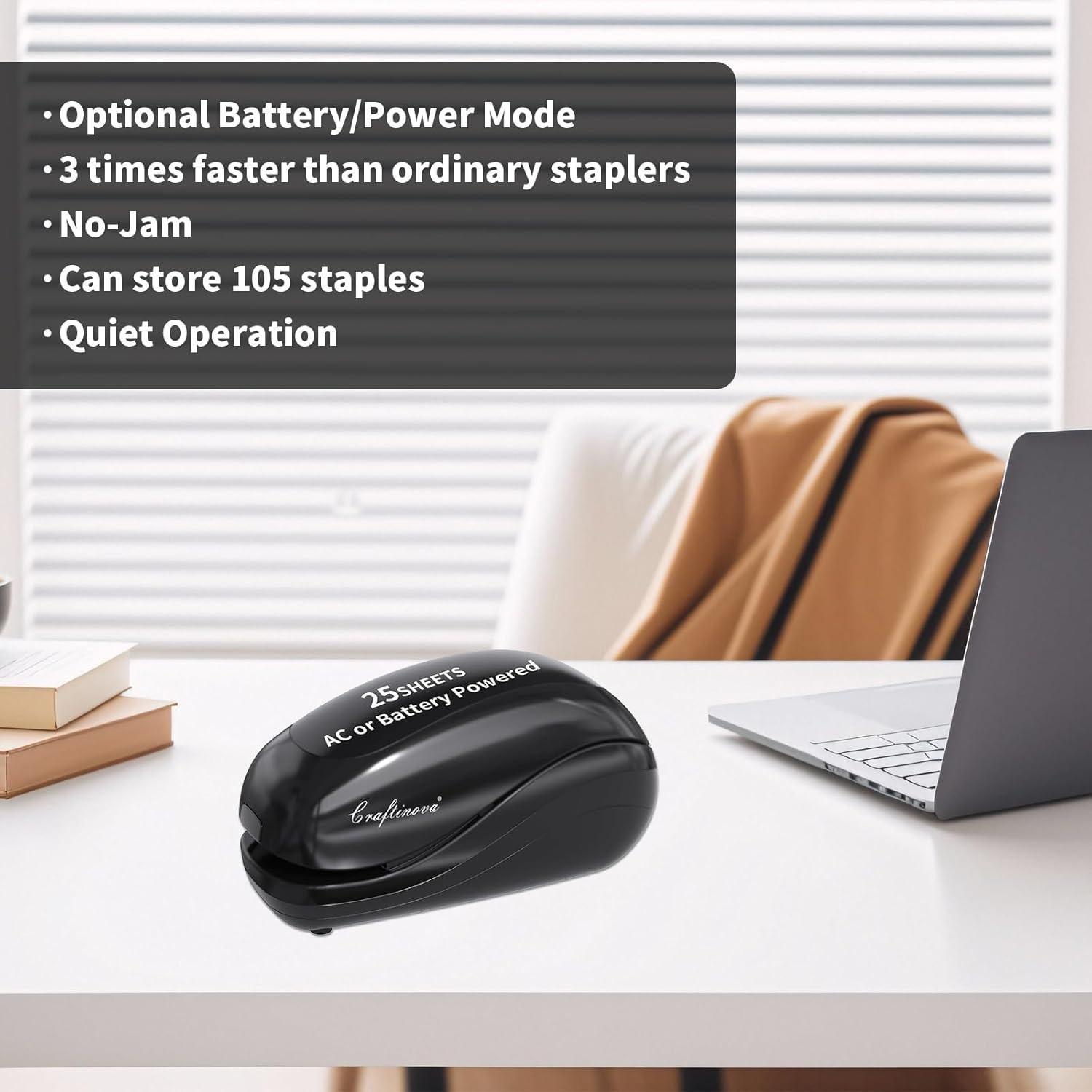 Grapadora Eléctrica Craftinova Negra 25 Hojas 2000 Grapas