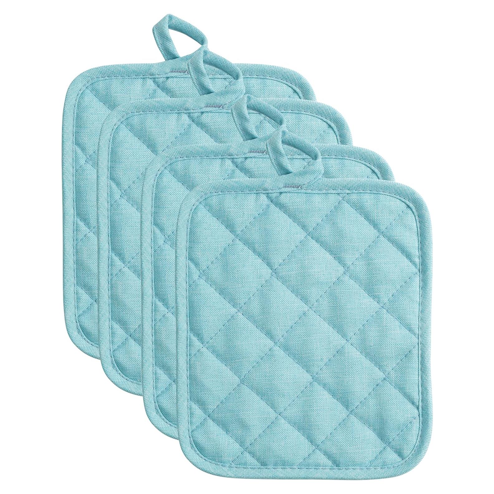 Agarradores de Cocina American Linen Aqua 4 Piezas Resistentes al Calor