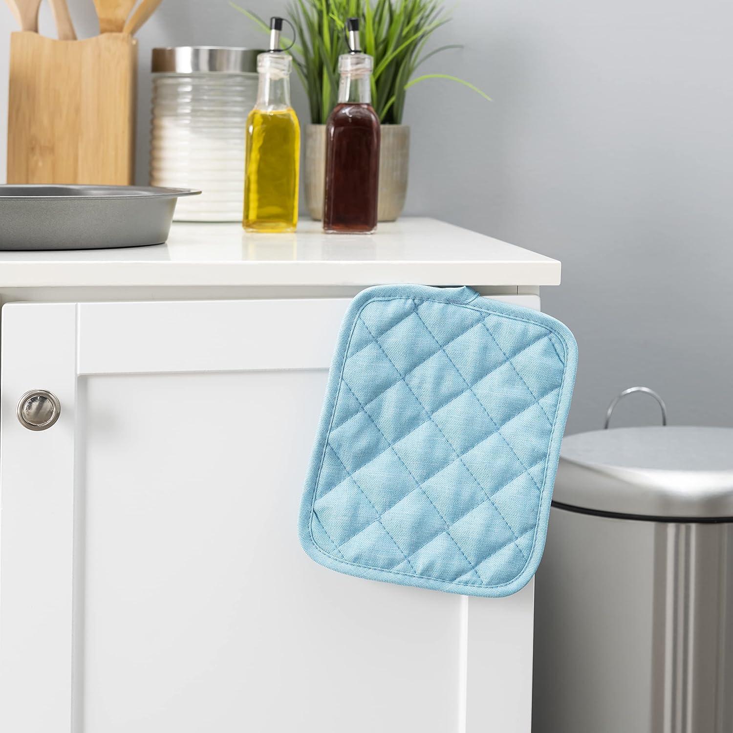 Agarradores de Cocina American Linen Aqua 4 Piezas Resistentes al Calor