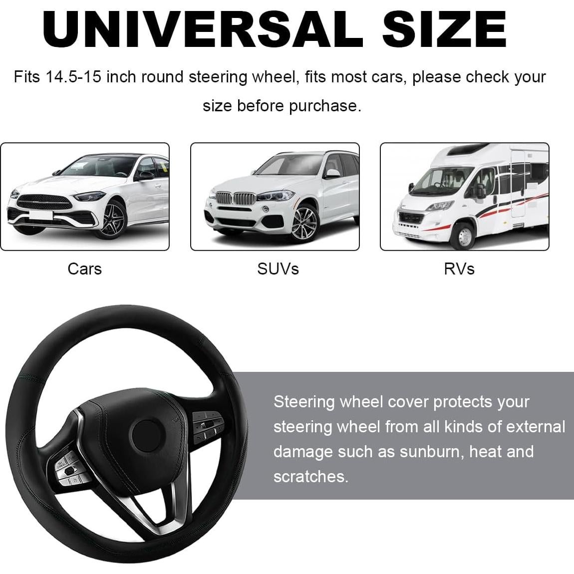 Funda de Volante Wevdn Universal de Cuero Antideslizante Negro