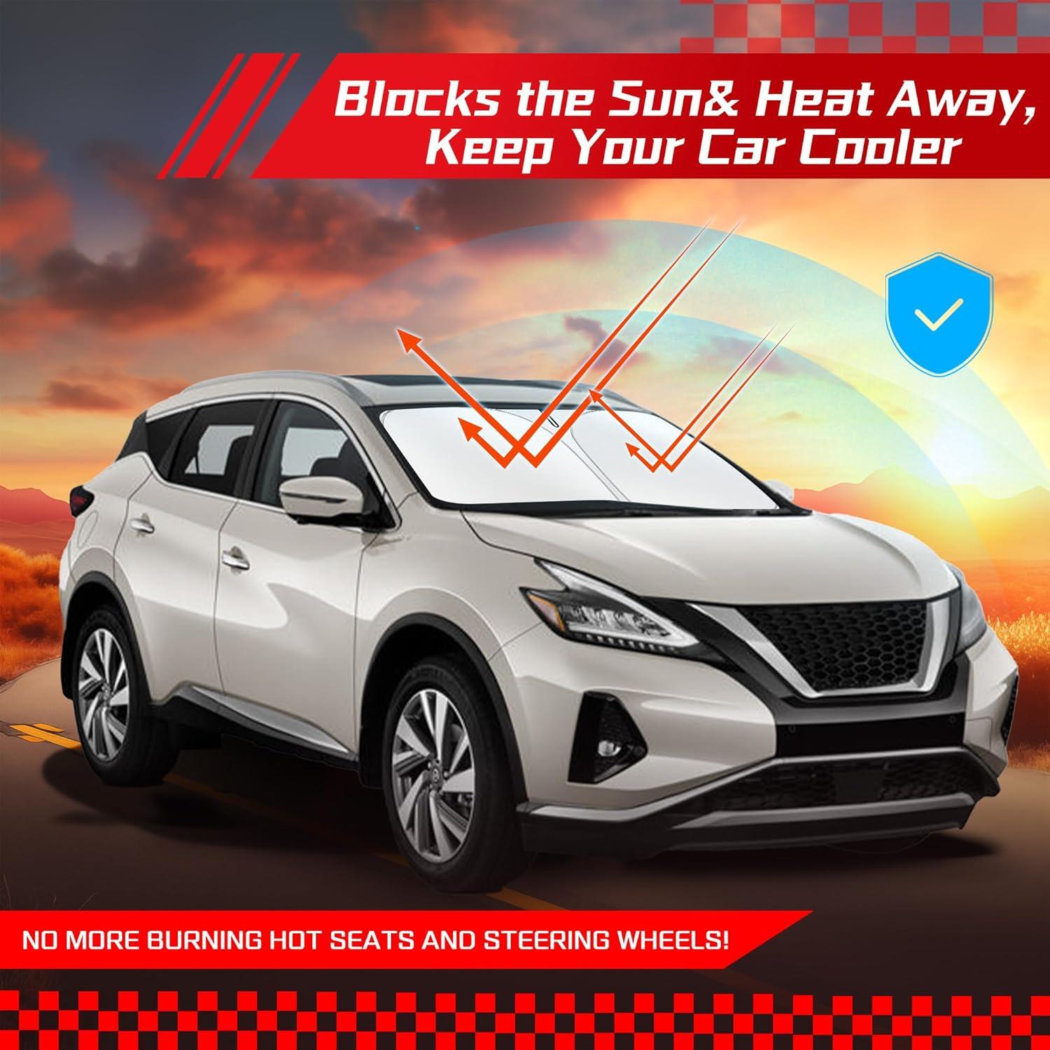 ARISMOTOR Windshield Sun Shade for N-issan Murano 2015-2024, Custom Fit Foldable Front Window Sunshade Sun Visor Protector, Block UV Rays Keep Your Car Cooler