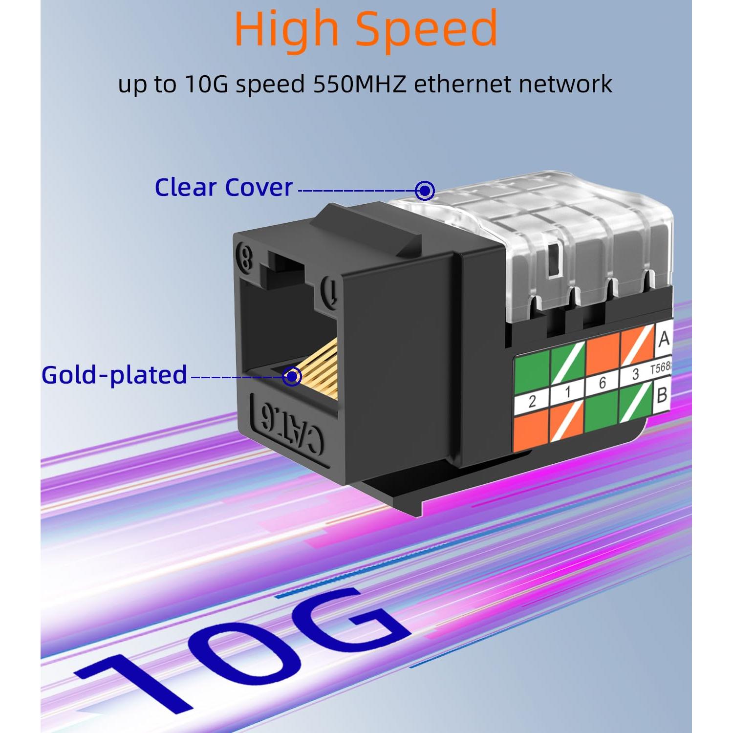 Jack Keystone RJ45 Cat6 10G Rapink 90 Grados Negro - Paquete 25