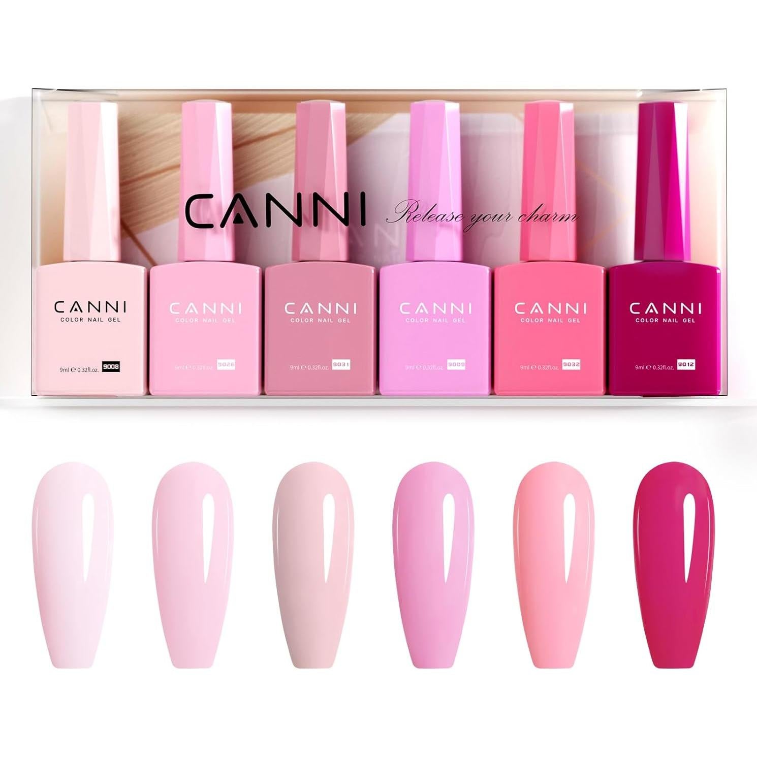 Set de Esmalte de Uñas en Gel CANNI 6 Piezas Rosa Claro