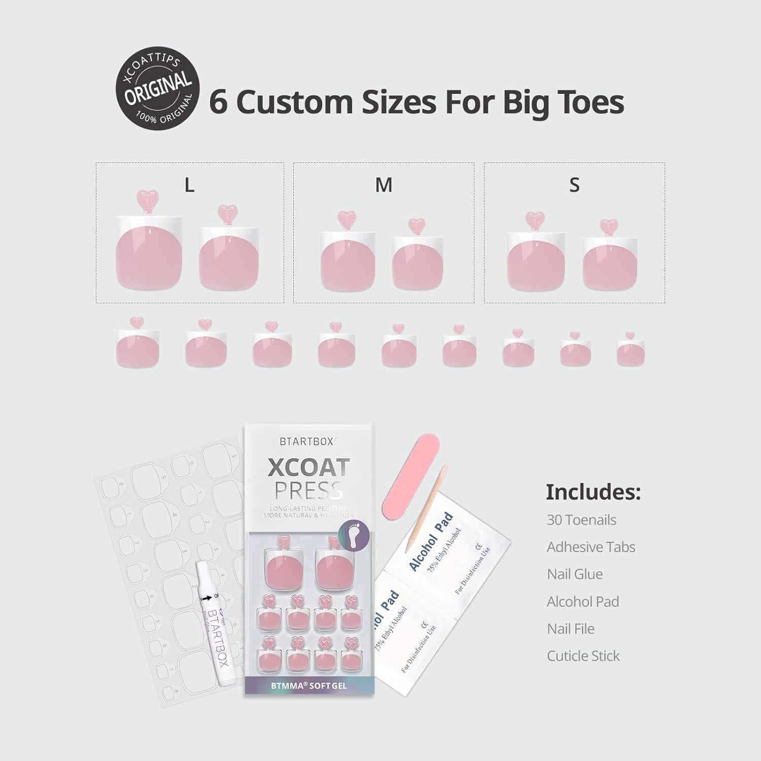 Uñas de Pie Cuadradas BTArtbox - Kit de 30 Uñas Curables