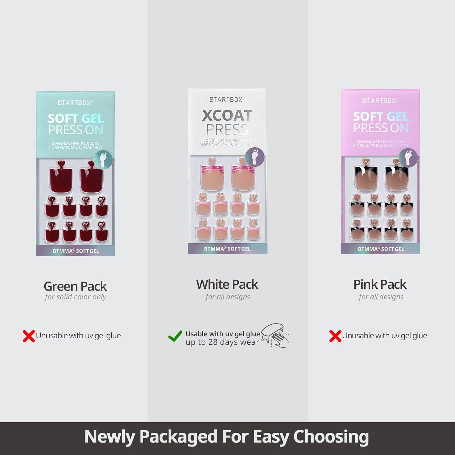 Uñas de Pie Cuadradas BTArtbox - Kit de 30 Uñas Curables