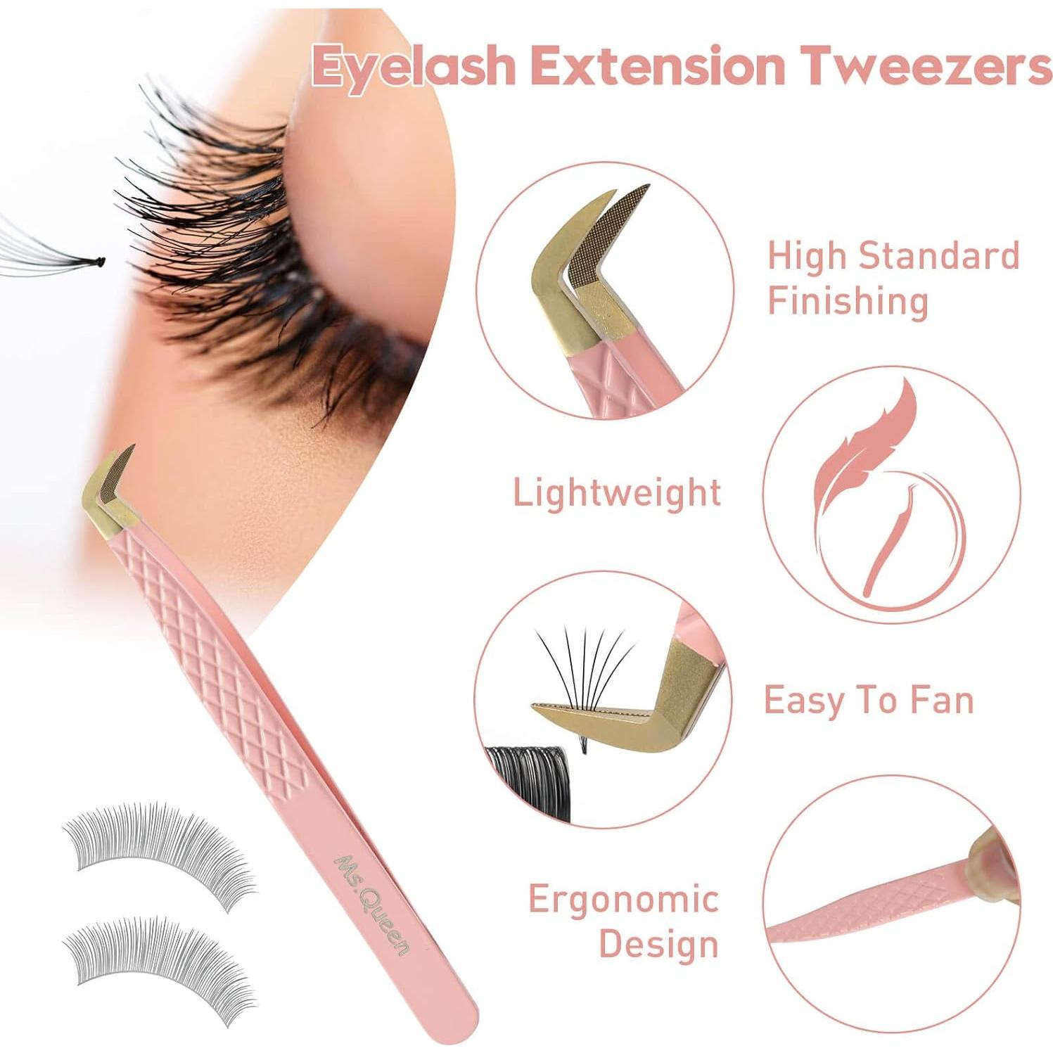 Pinzas Profesionales Ms.Queen para Extensiones de Pestañas 11cm