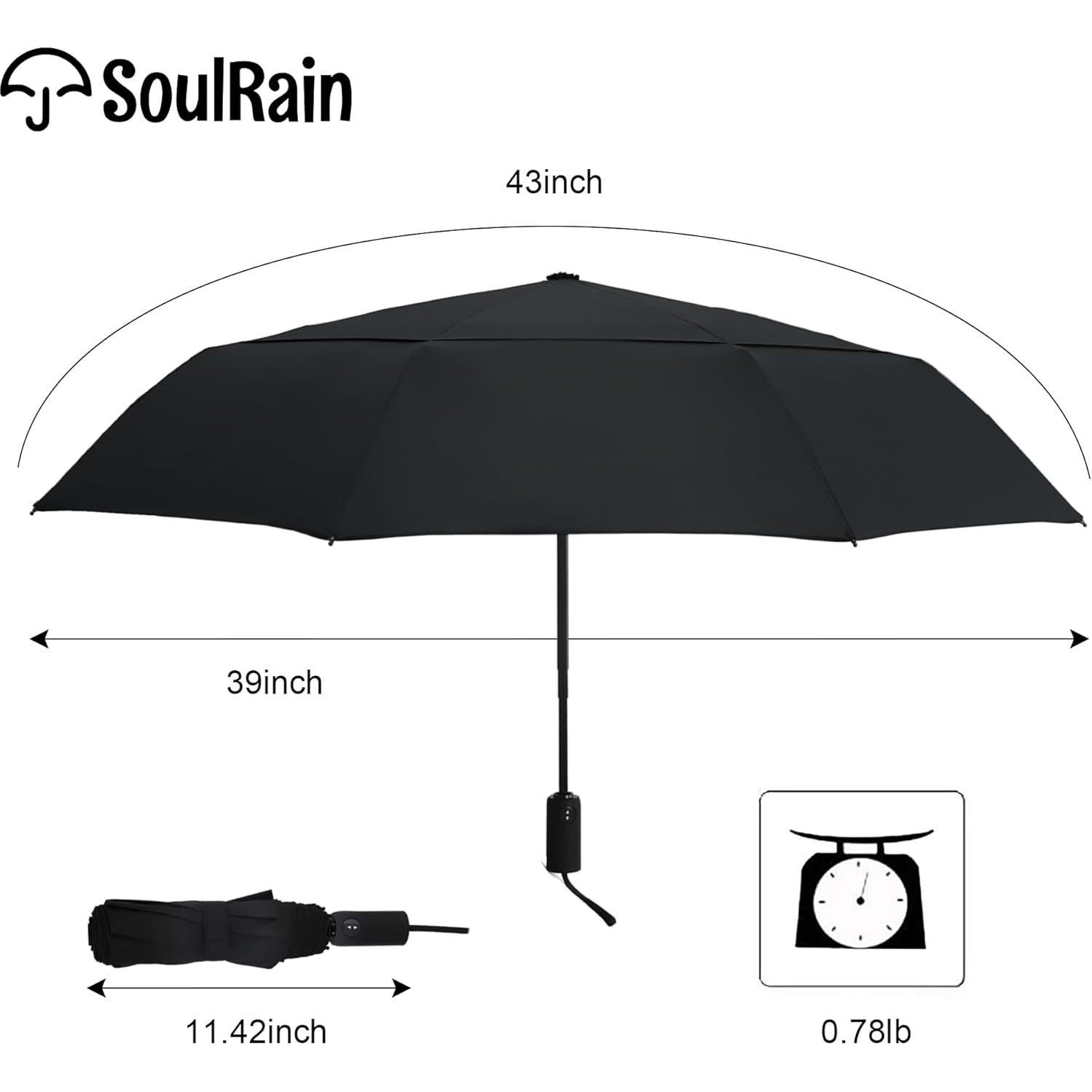 Paraguas Automático Plegable SoulRain Negro 109 cm Resistente