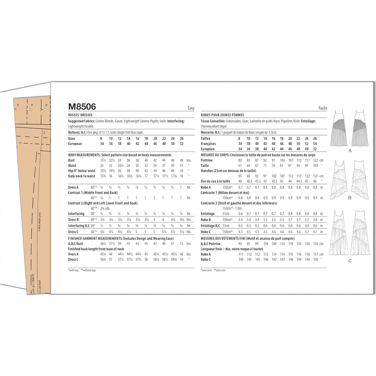 Patrón de Costura McCall's M8506 para Vestidos Asimétricos 8-16