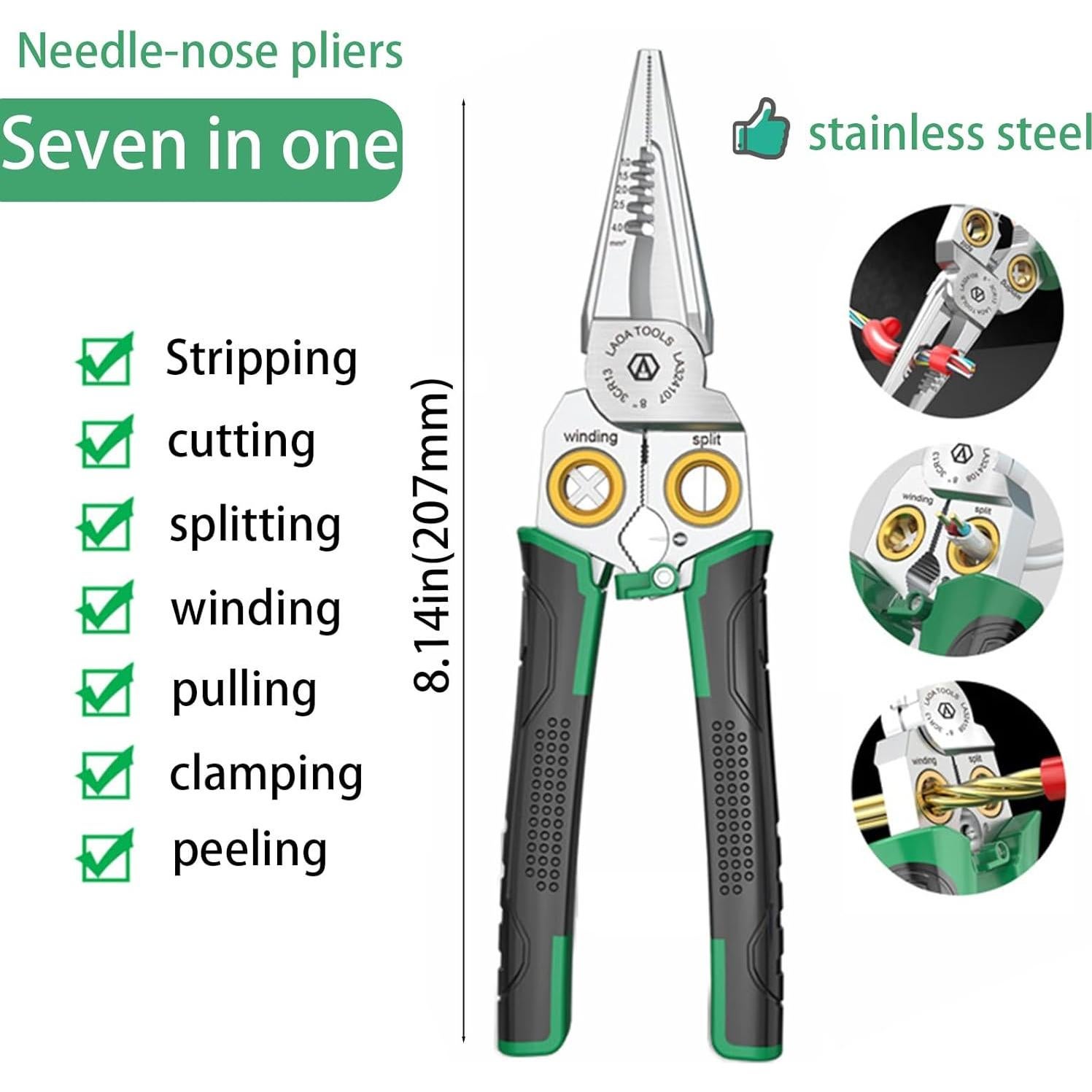 Destripador de Cables 7-en-1 Boxonly Verde, Alicates Multifuncionales