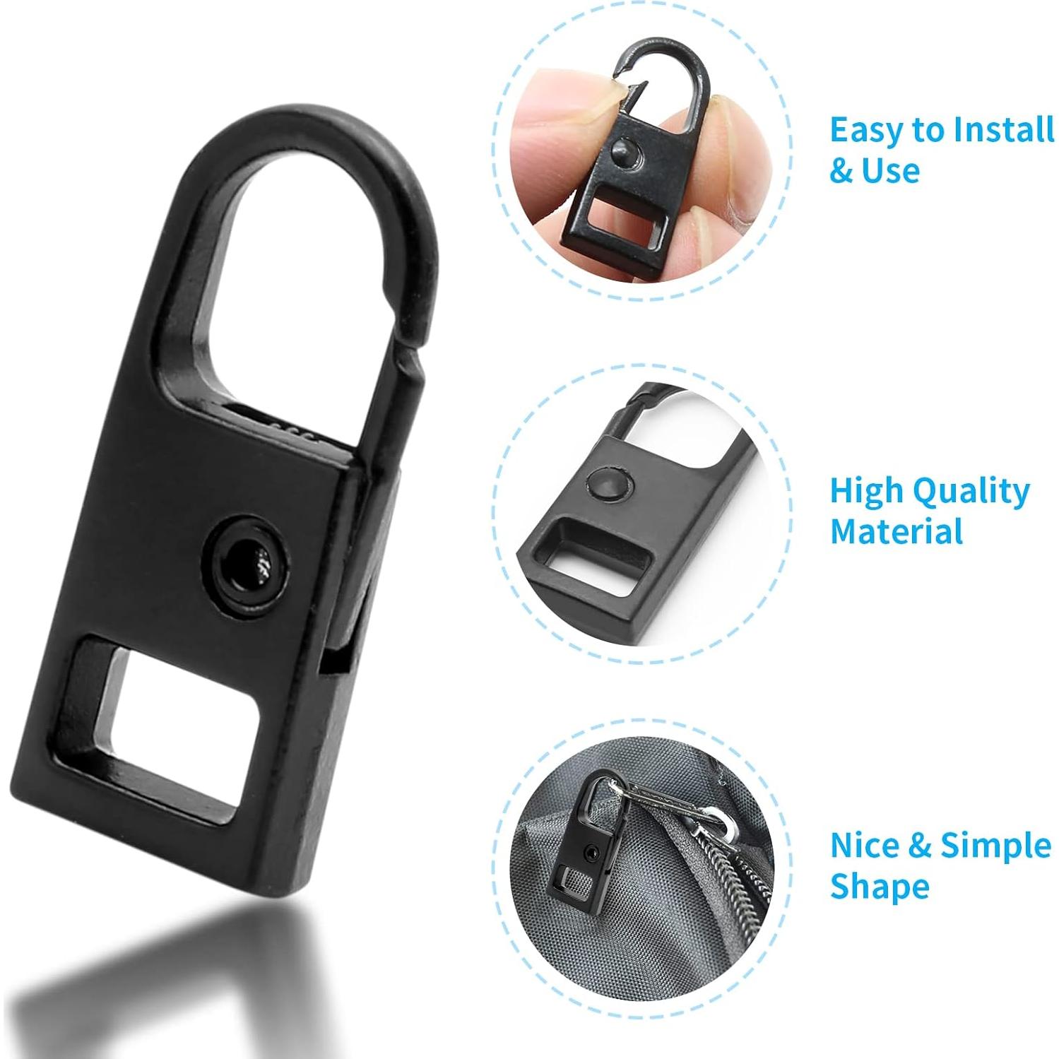 Tiradores de Cremallera Waziaqoc 8 Piezas Metal Negro