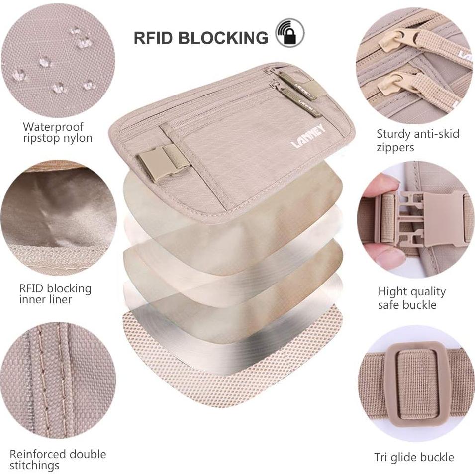 Cinturón de Dinero LANNEY Beige con Bloqueo RFID y 2 Fundas