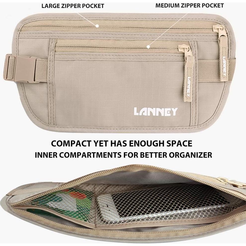 Cinturón de Dinero LANNEY Beige con Bloqueo RFID y 2 Fundas