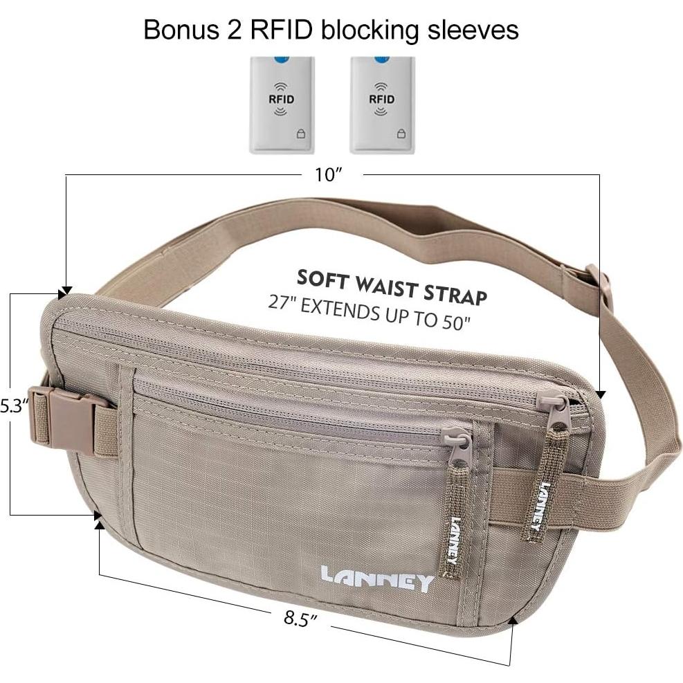 Cinturón de Dinero LANNEY Beige con Bloqueo RFID y 2 Fundas