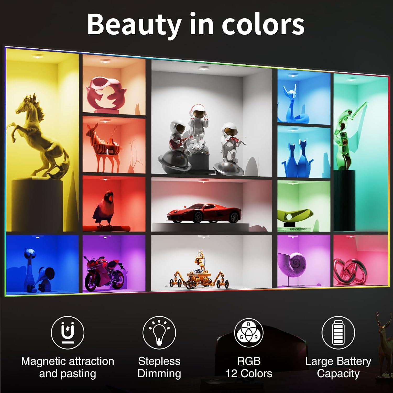 Luces Puck LED Recargables MEKKLEON 2 Paquetes RGB Control Remoto