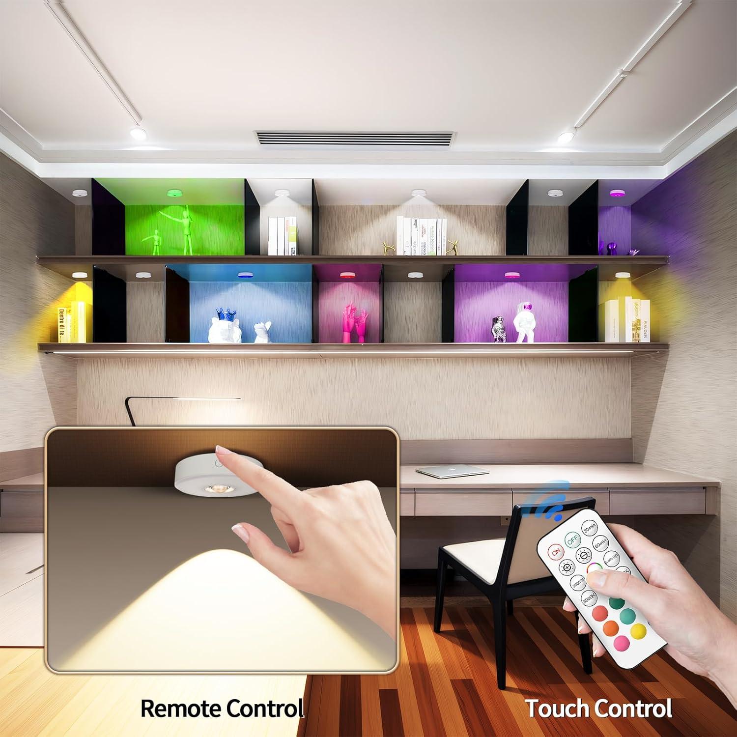 Luces Puck LED Recargables MEKKLEON 2 Paquetes RGB Control Remoto