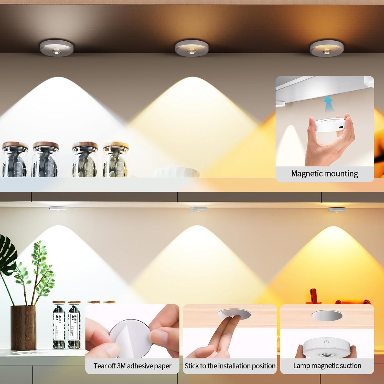 Luces Puck LED Recargables MEKKLEON 2 Paquetes RGB Control Remoto