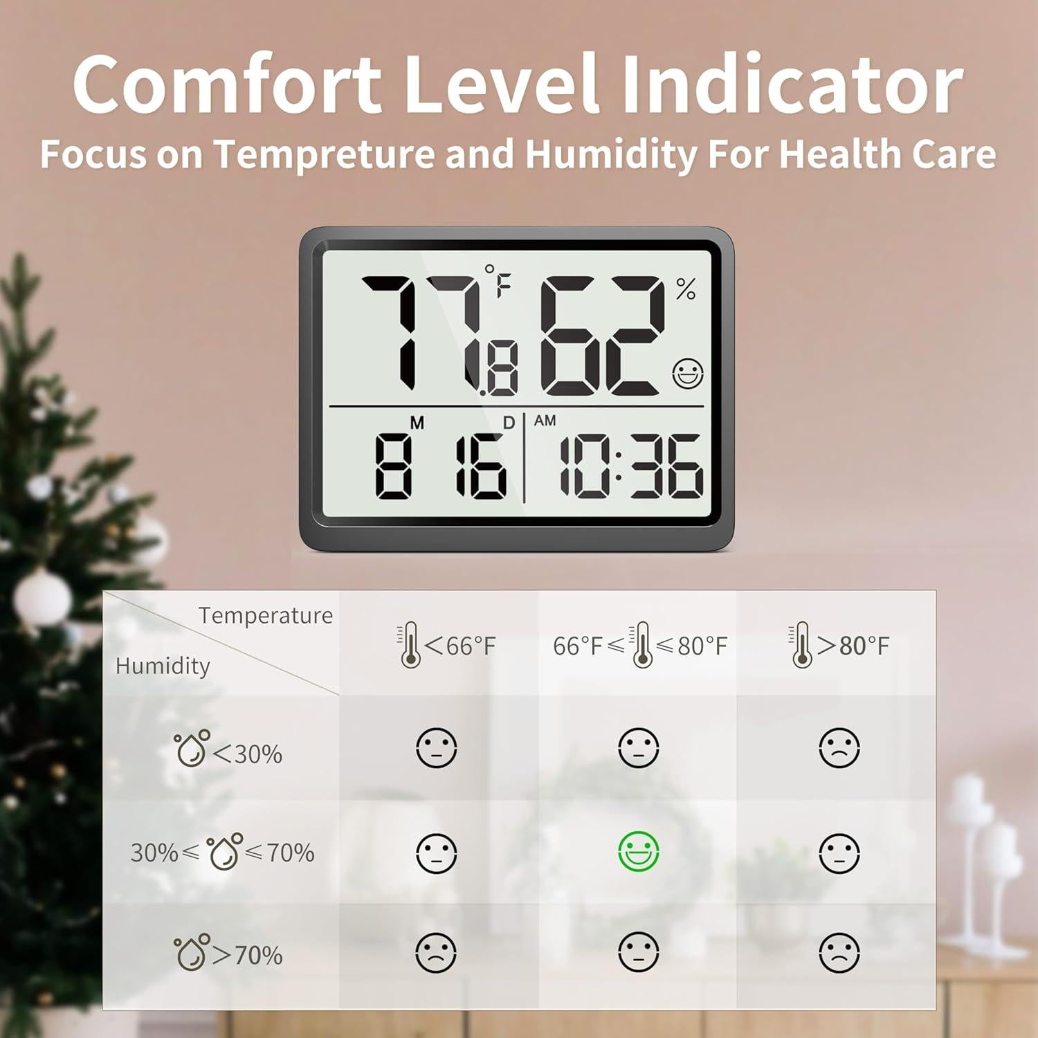 Termómetro de habitación DOOMAY - Monitor de temperatura y humedad LCD