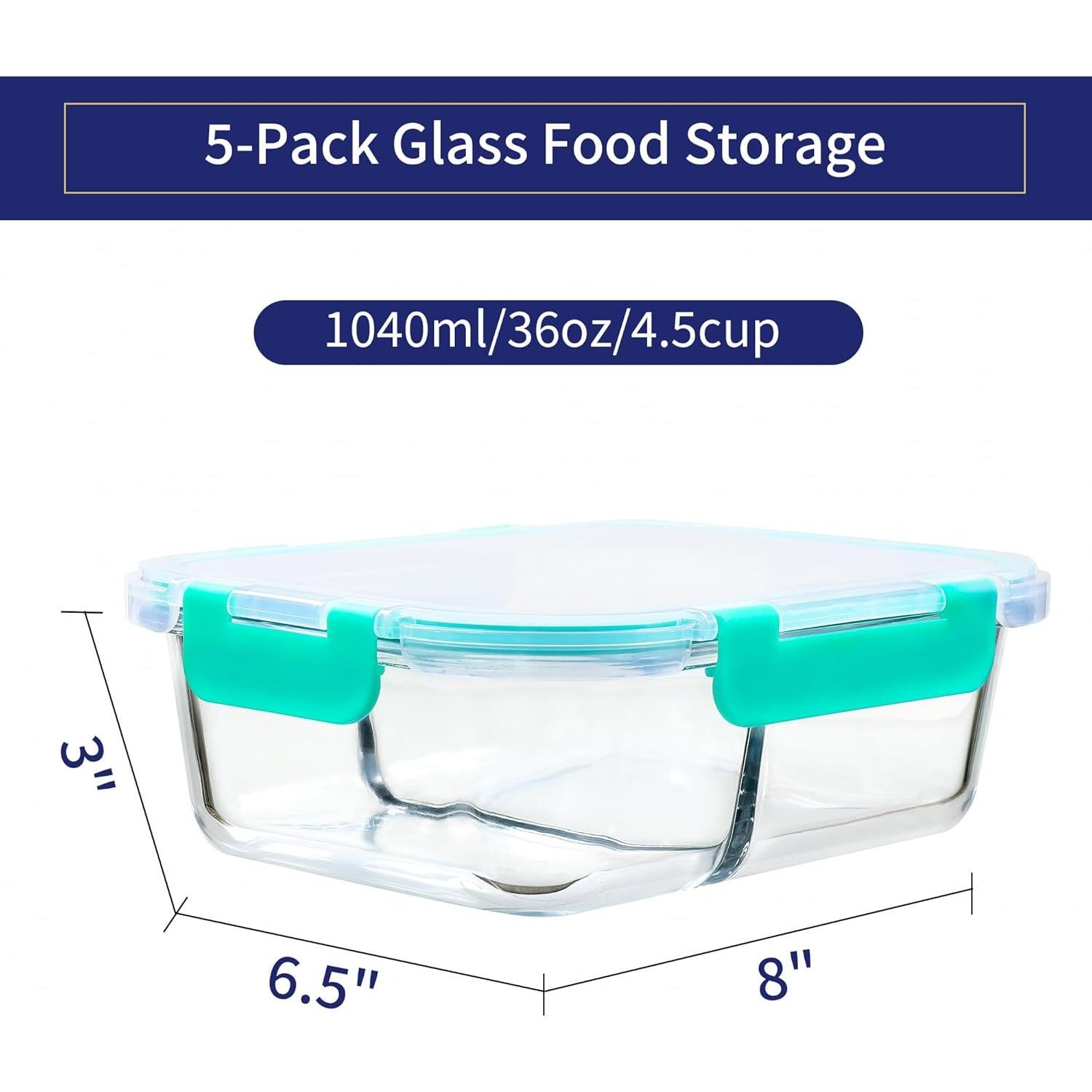 Contenedores de Almacenamiento de Vidrio MFY 5-Pack 1.06L Verde