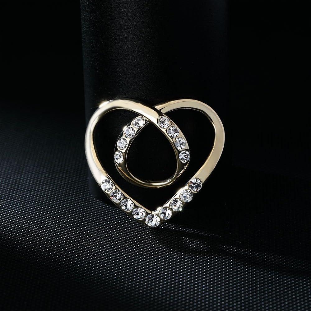 Clip de Bufanda Corazón Dorado con Perlas y Rhinestones