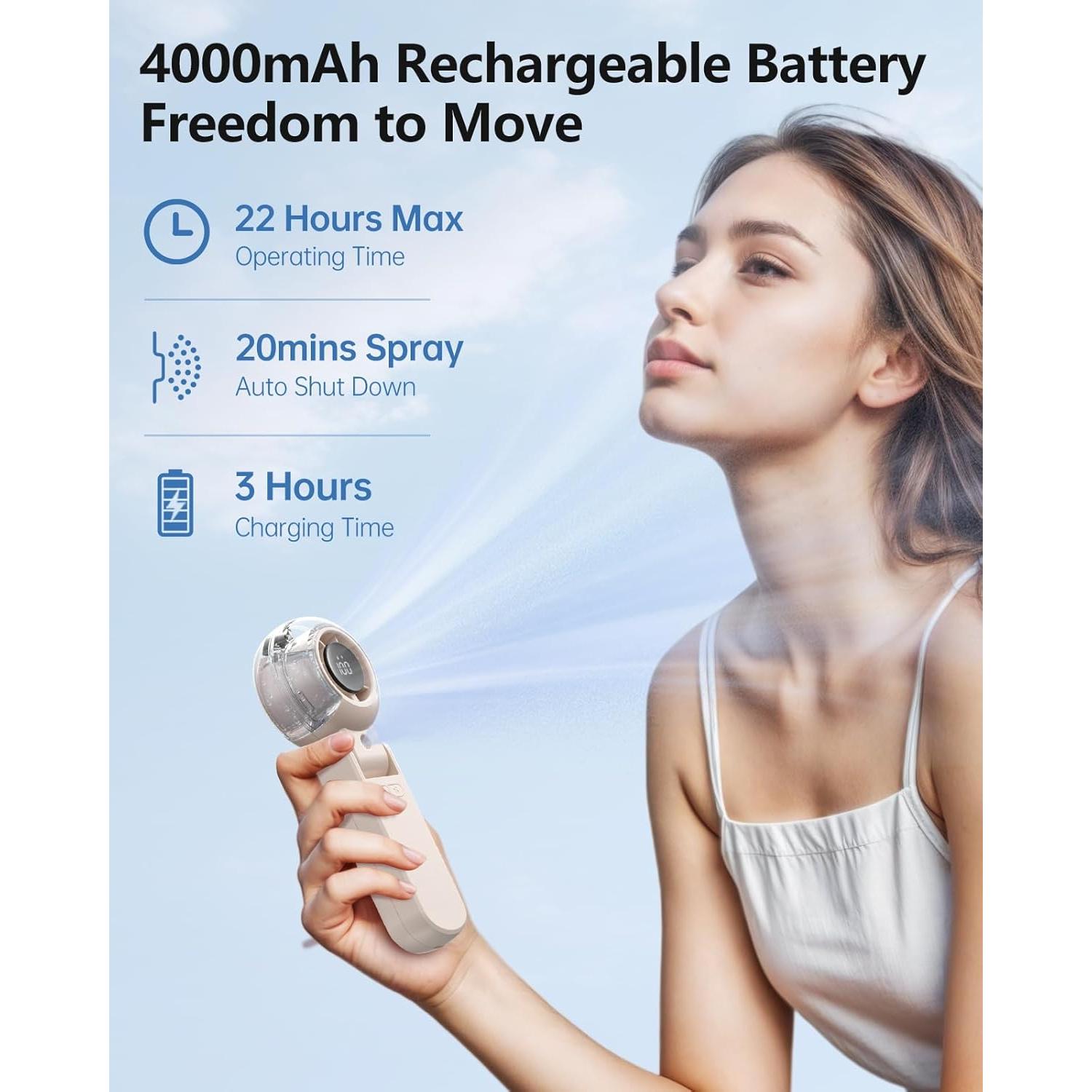 Ventilador Portátil TriPole KW60 con Nebulización y Batería 4000mAh