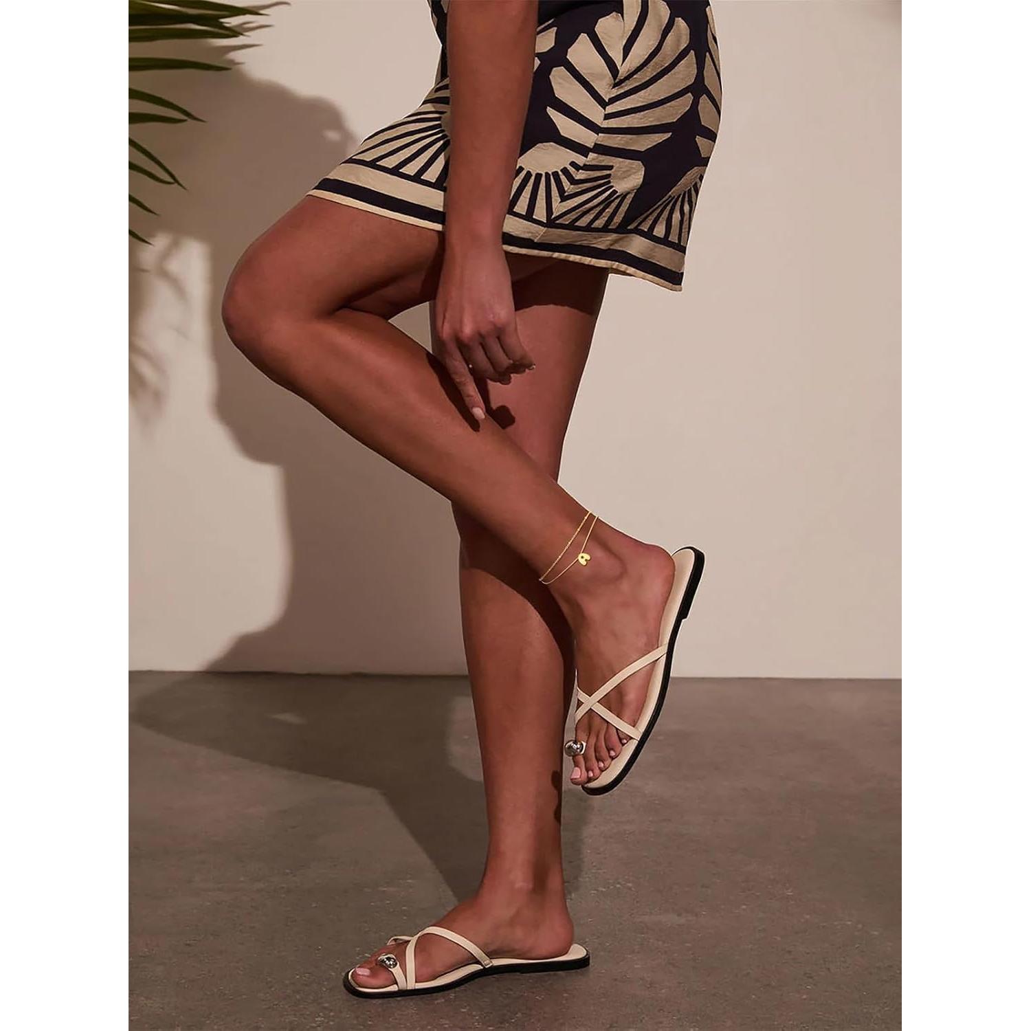 Pulsera Tobillera Inicial FOCALOOK Oro 14K Ajustable 21.6 cm