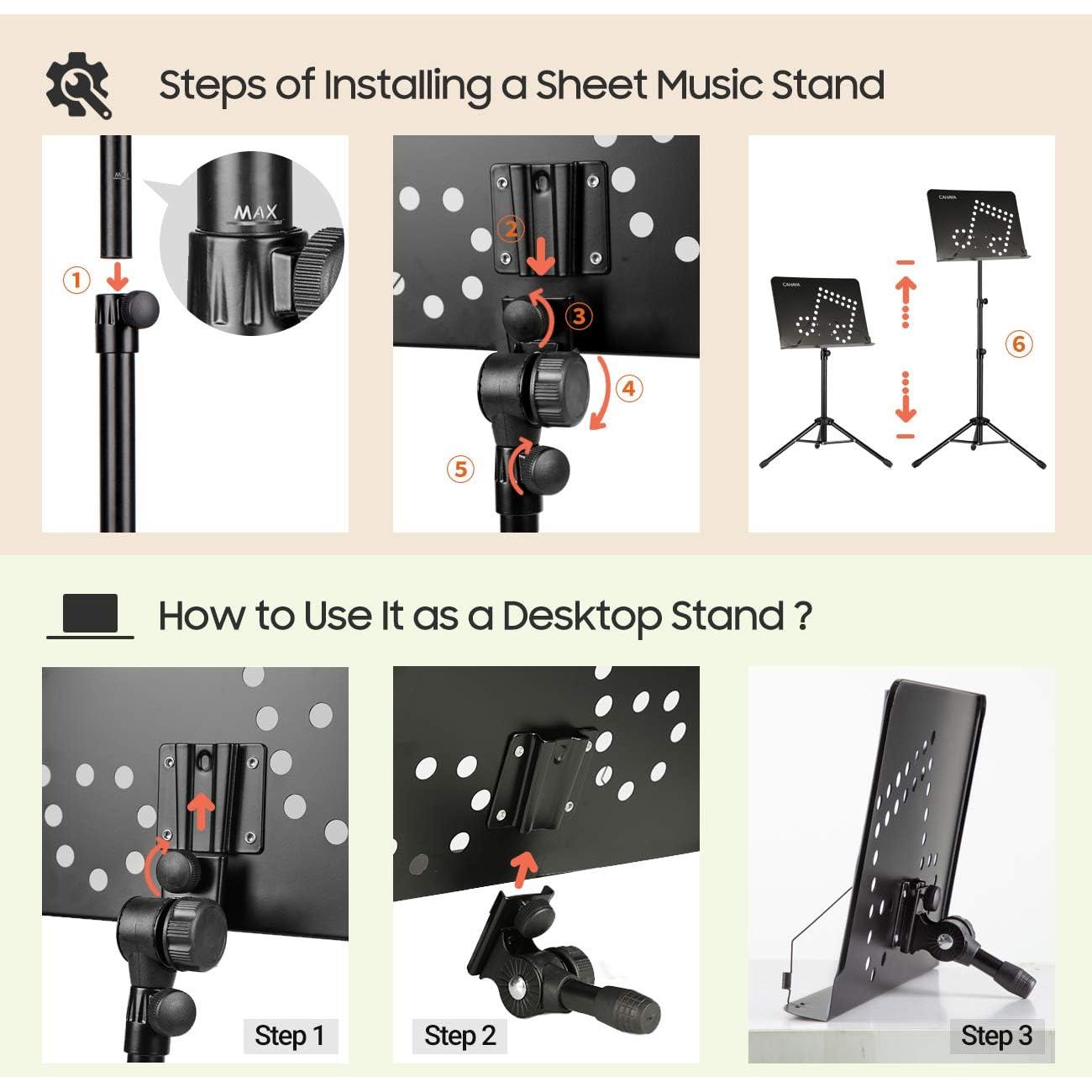 Soporte de Partituras CAHAYA Ajustable 3 en 1 Metal Negro