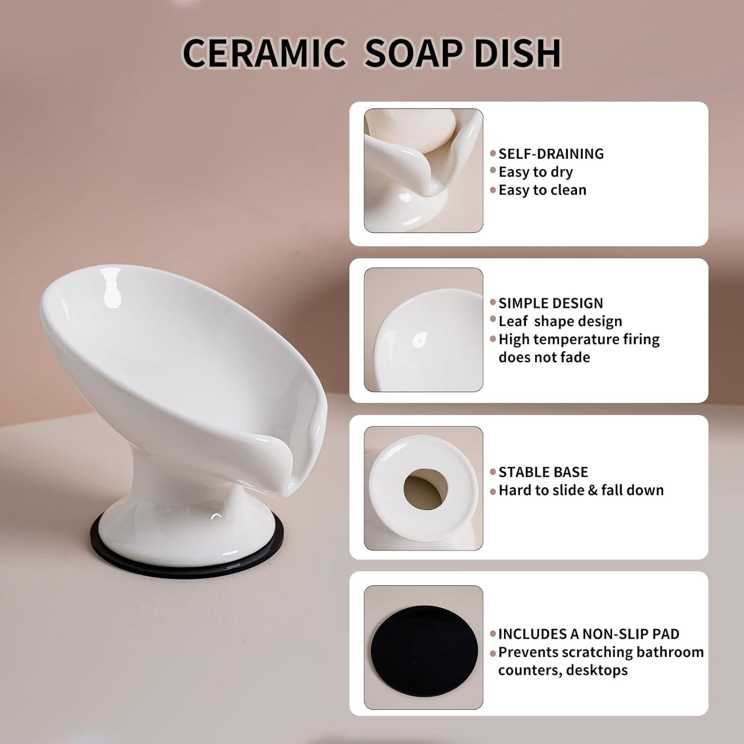 Plato de Jabón Cerámica Agyiuns Autodrenante Hoja Grande