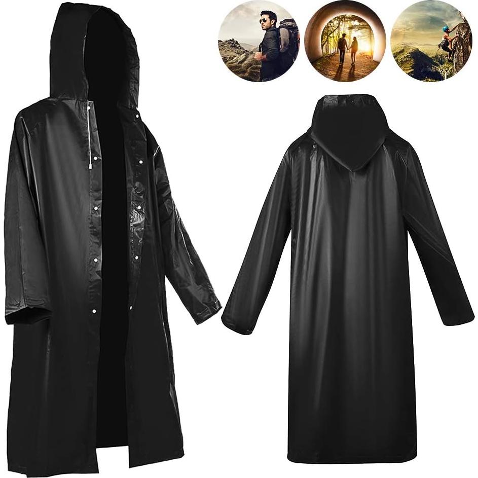 2 Ponchos de Lluvia Reutilizables Roctee para Adultos - Negro