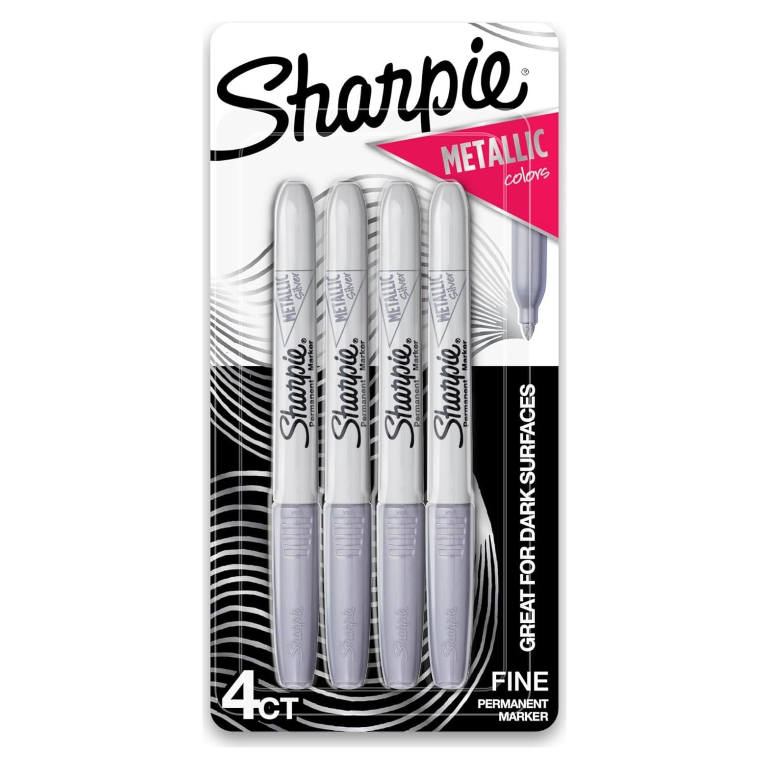 Marcadores Permanentes Metálicos Sharpie 39109PP, Punta Fina, Plata, 4 Unidades