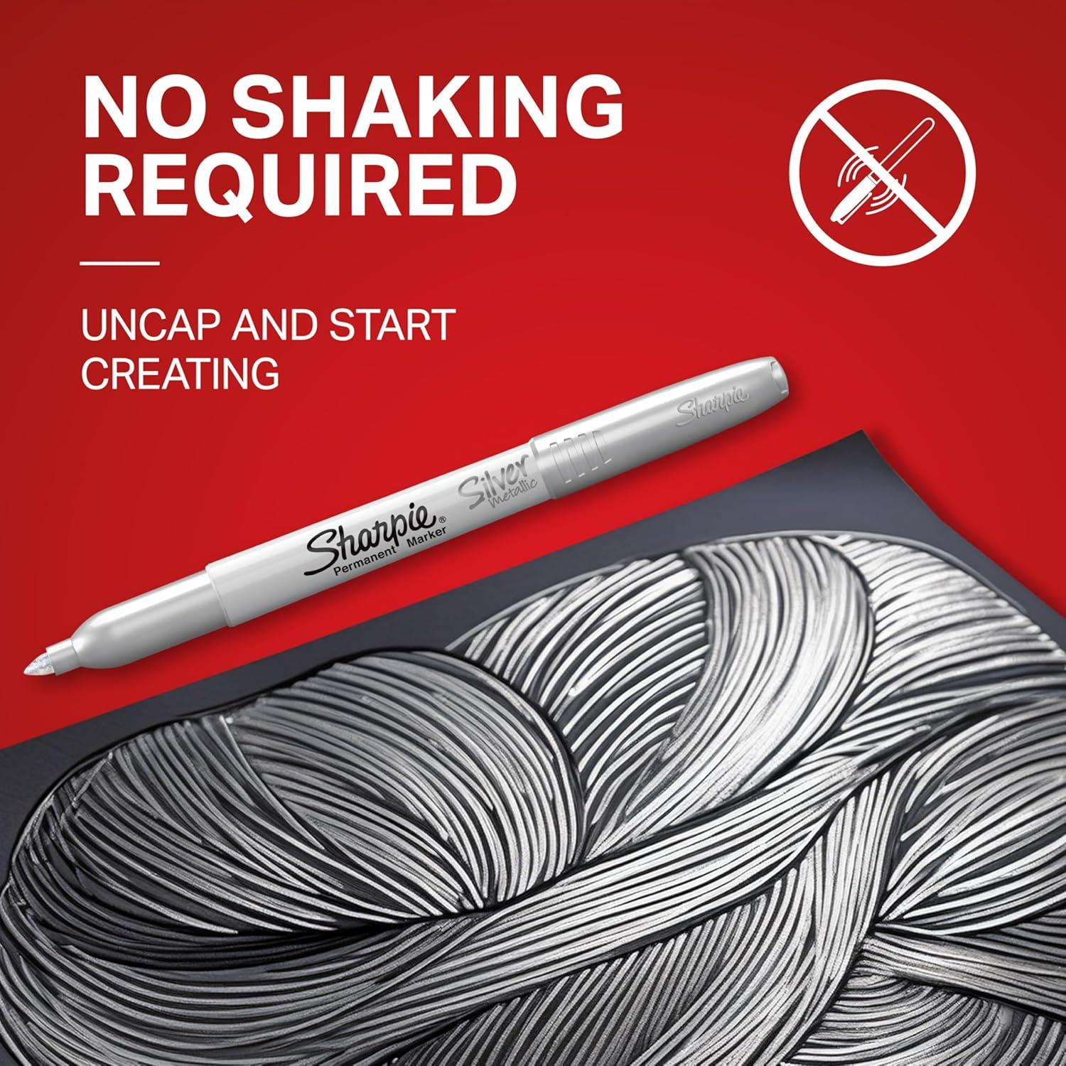 Marcadores Permanentes Metálicos Sharpie 39109PP, Punta Fina, Plata, 4 Unidades