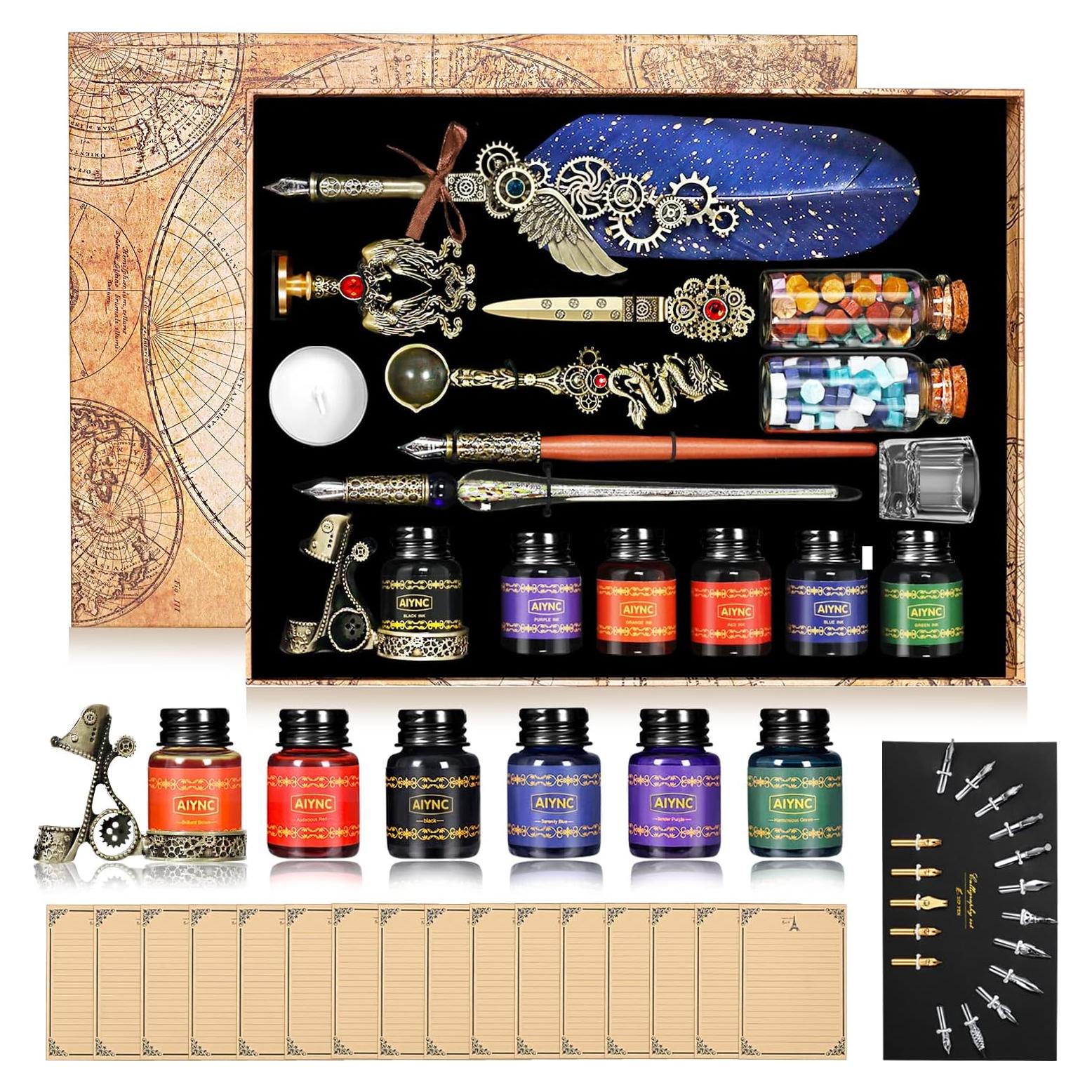 Juego de Caligrafía AIYNC con Pluma de Pavo Real y Tinta