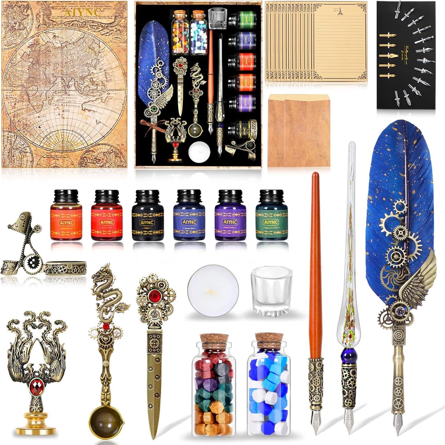 Juego de Caligrafía AIYNC con Pluma de Pavo Real y Tinta