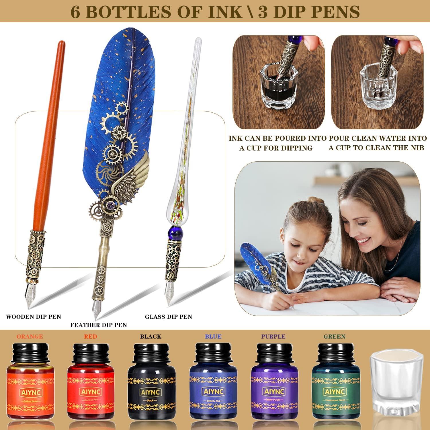 Juego de Caligrafía AIYNC con Pluma de Pavo Real y Tinta