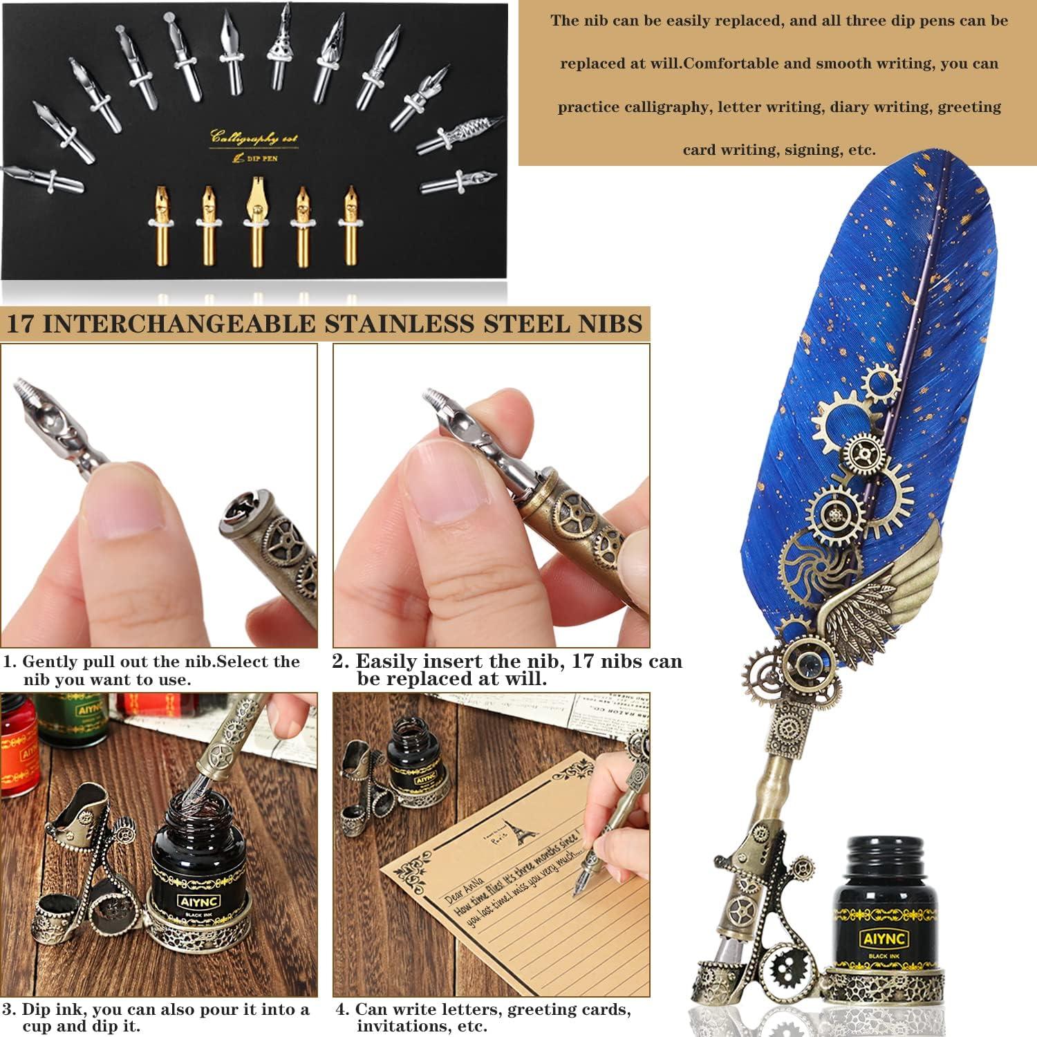 Juego de Caligrafía AIYNC con Pluma de Pavo Real y Tinta