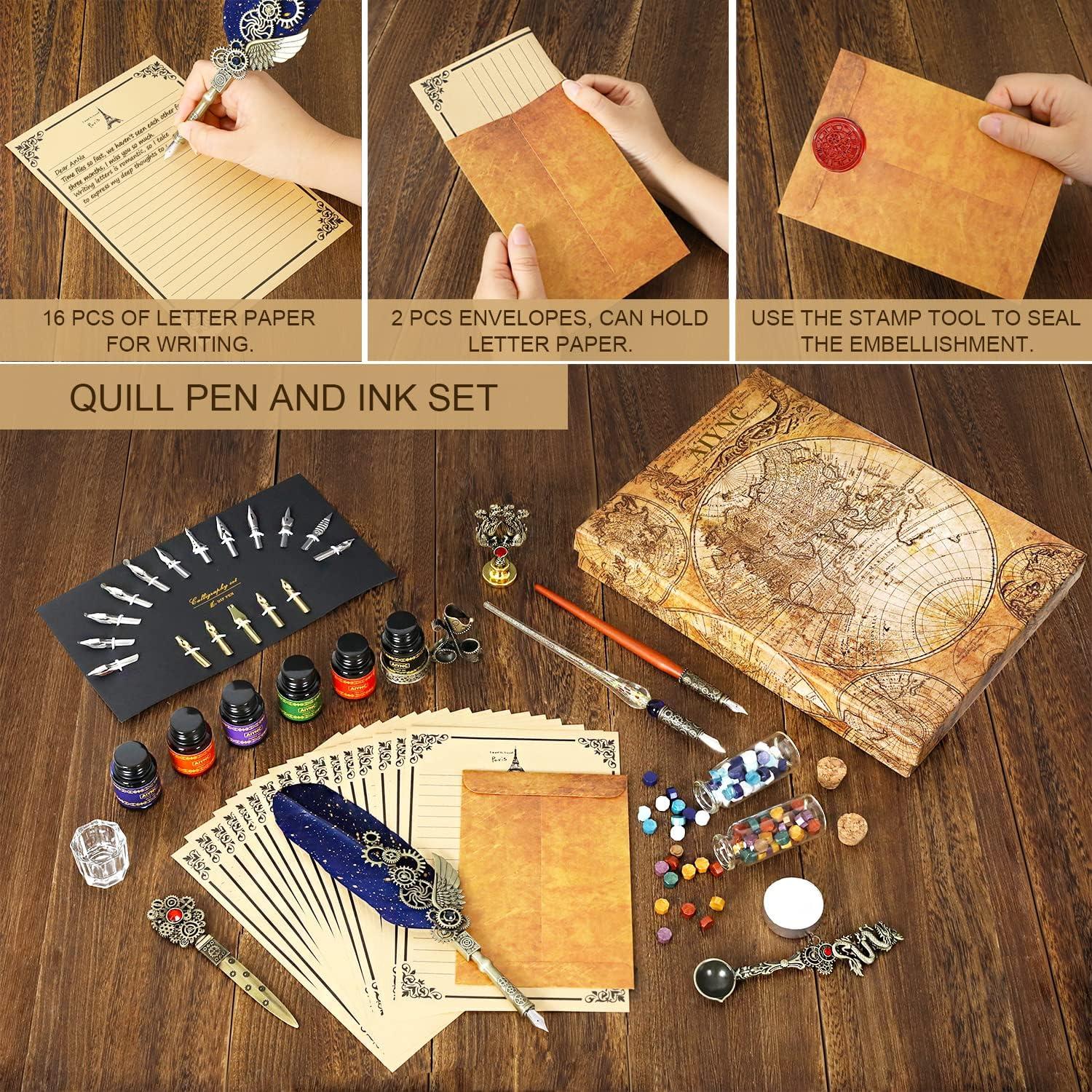 Juego de Caligrafía AIYNC con Pluma de Pavo Real y Tinta