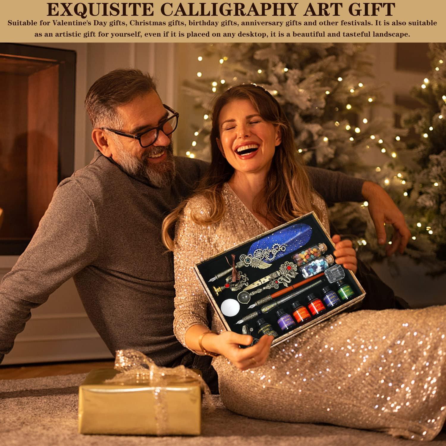 Juego de Caligrafía AIYNC con Pluma de Pavo Real y Tinta