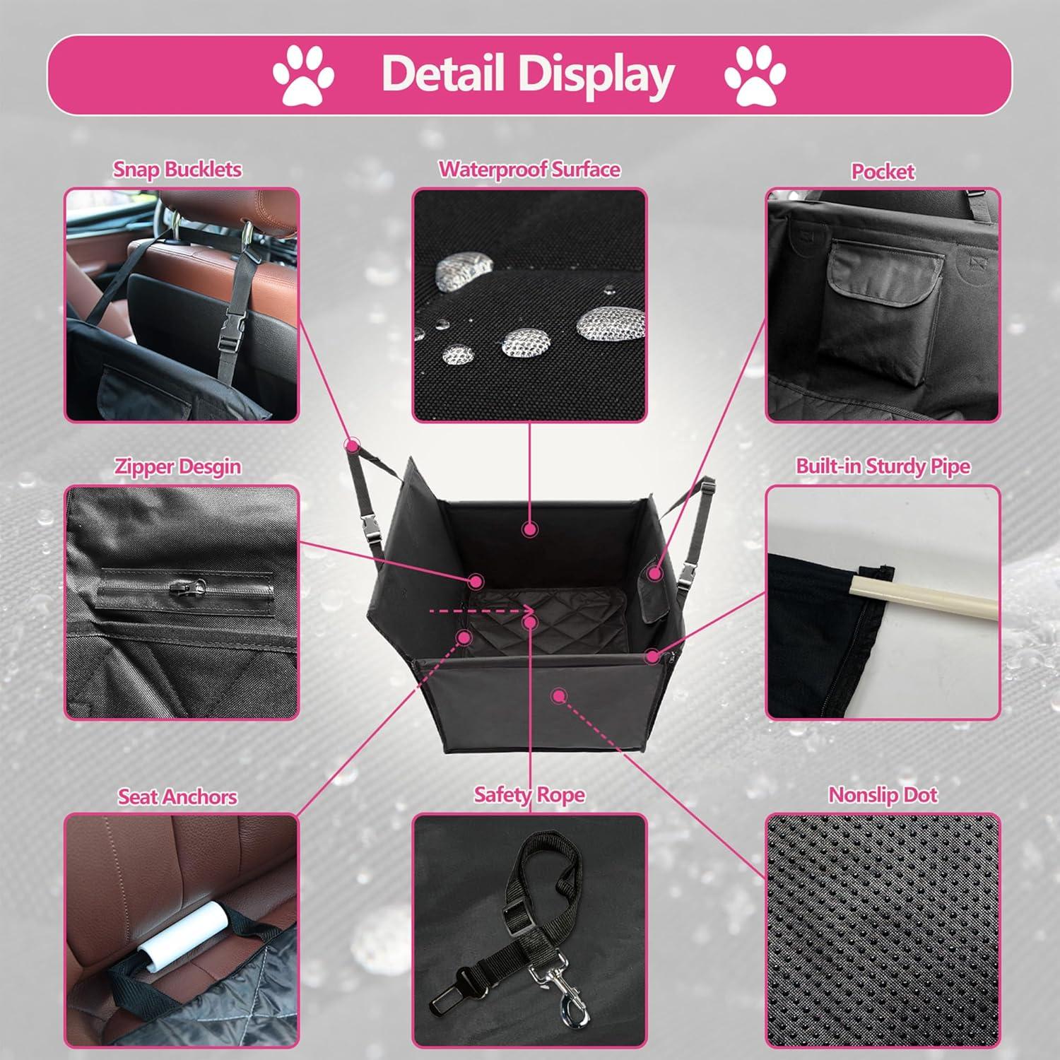 Asiento de coche para perros Winbate negro 58x48 cm a prueba de agua