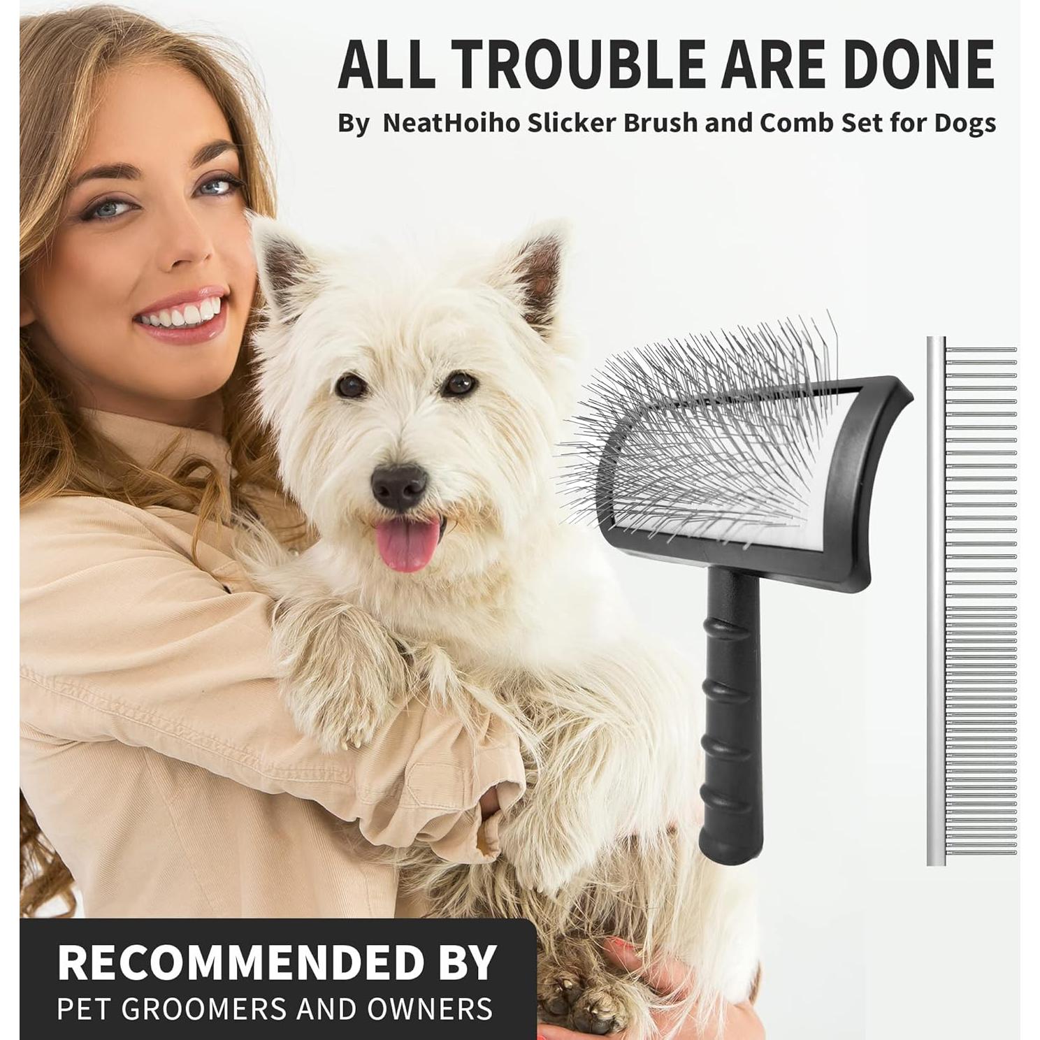 Kit de Aseo para Mascotas NeatHoiho: Cepillo Slicker y Peine 2 en 1