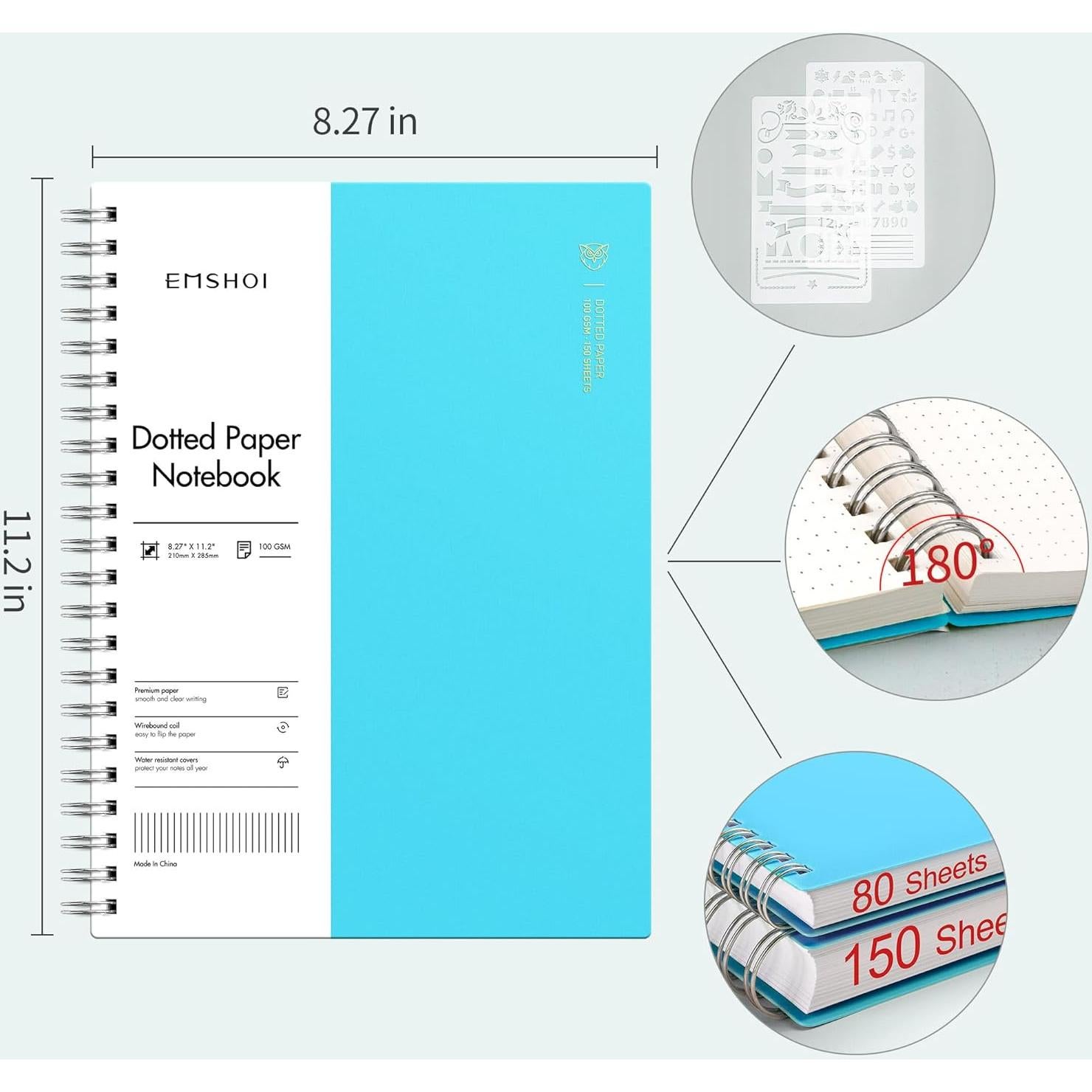 Cuaderno Espiral A4 EMSHOI Punteado 300 Páginas Azul