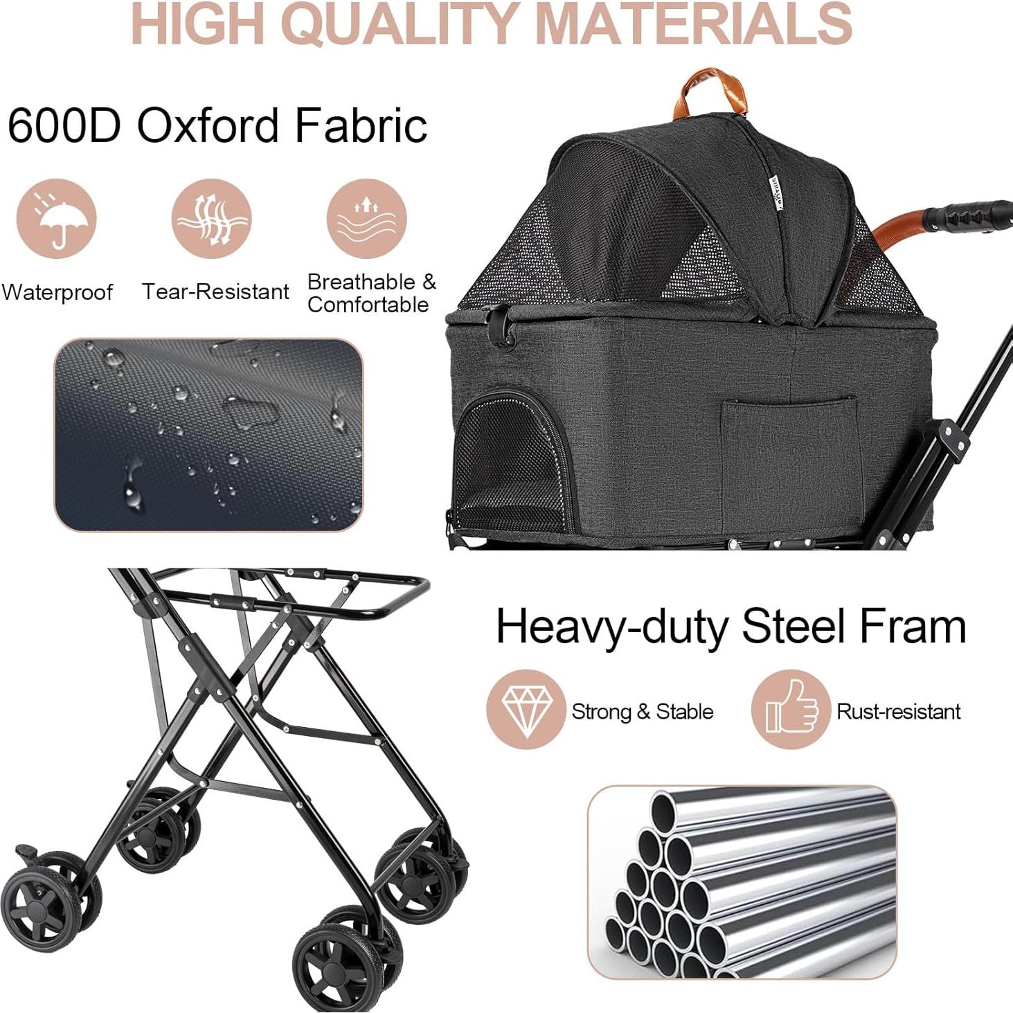 Carrito de Mascotas Doble LPOTIUS Negro para Perros y Gatos