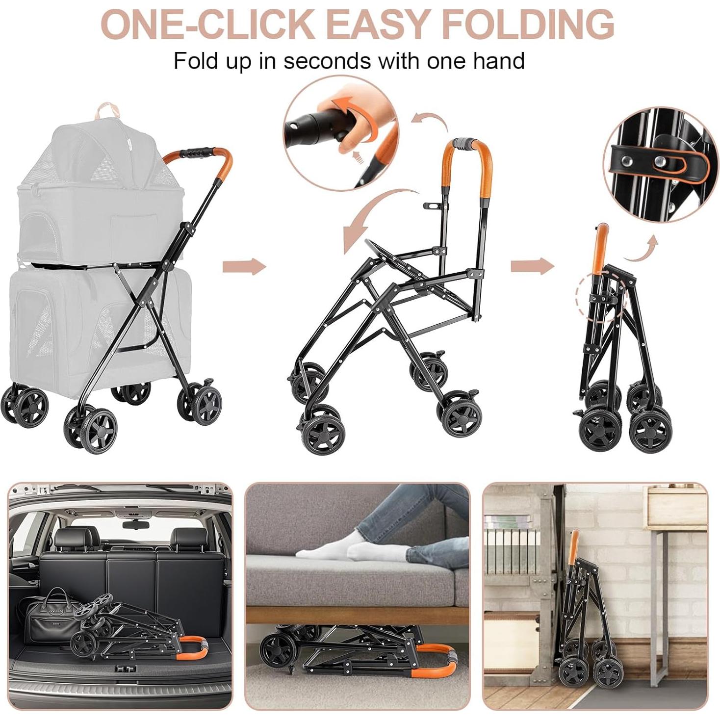 Carrito de Mascotas Doble LPOTIUS Negro para Perros y Gatos