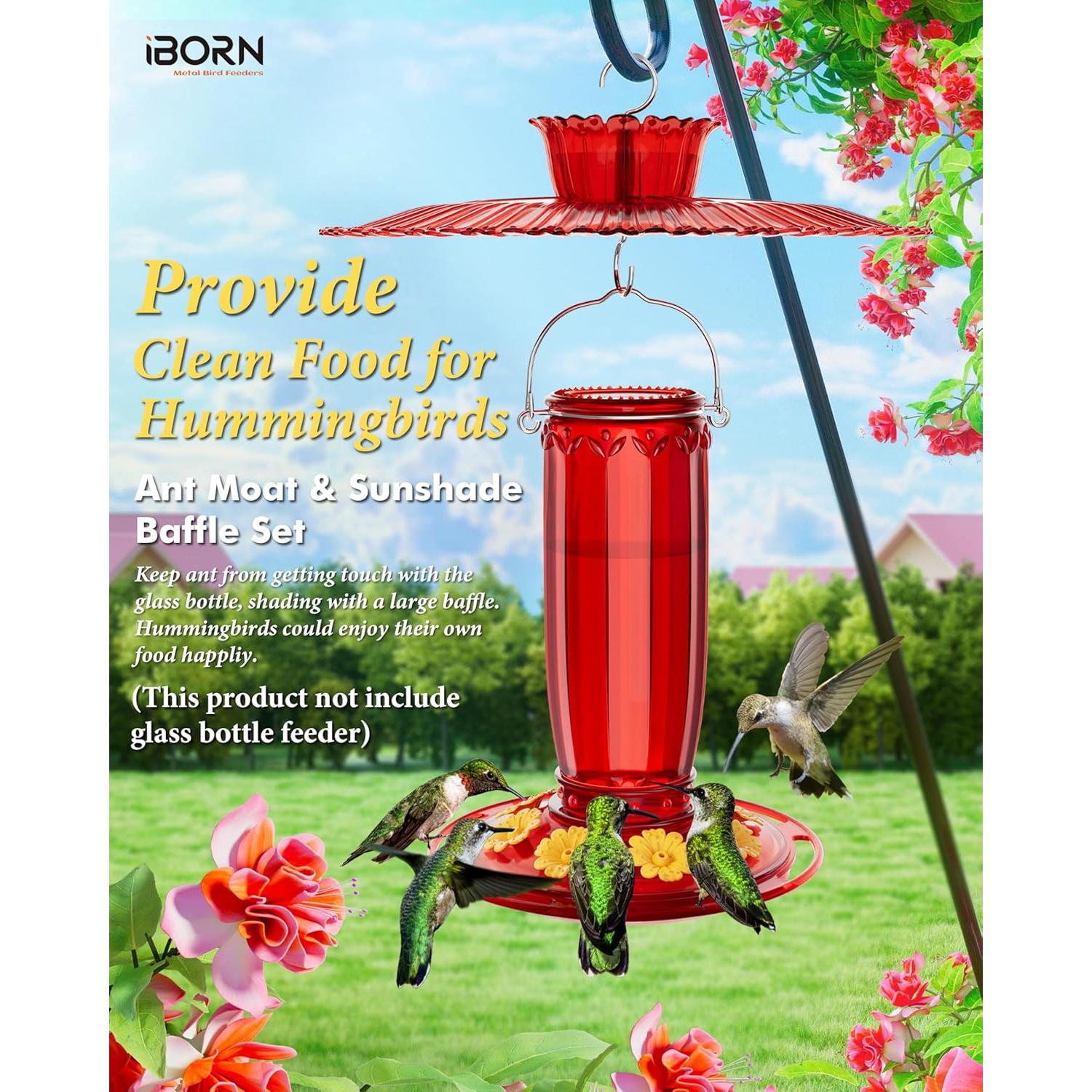 Comedero para Colibríes iBorn con Baffle Solar y Moat Rojo 26.9 cm