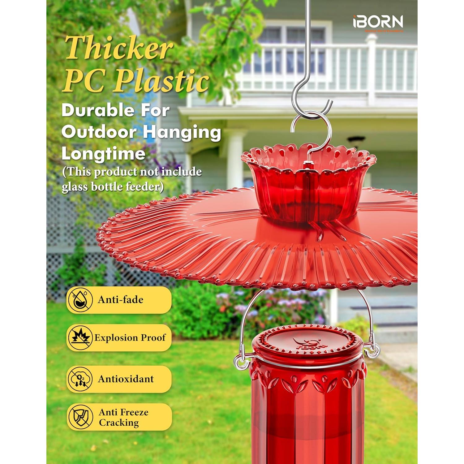 Comedero para Colibríes iBorn con Baffle Solar y Moat Rojo 26.9 cm