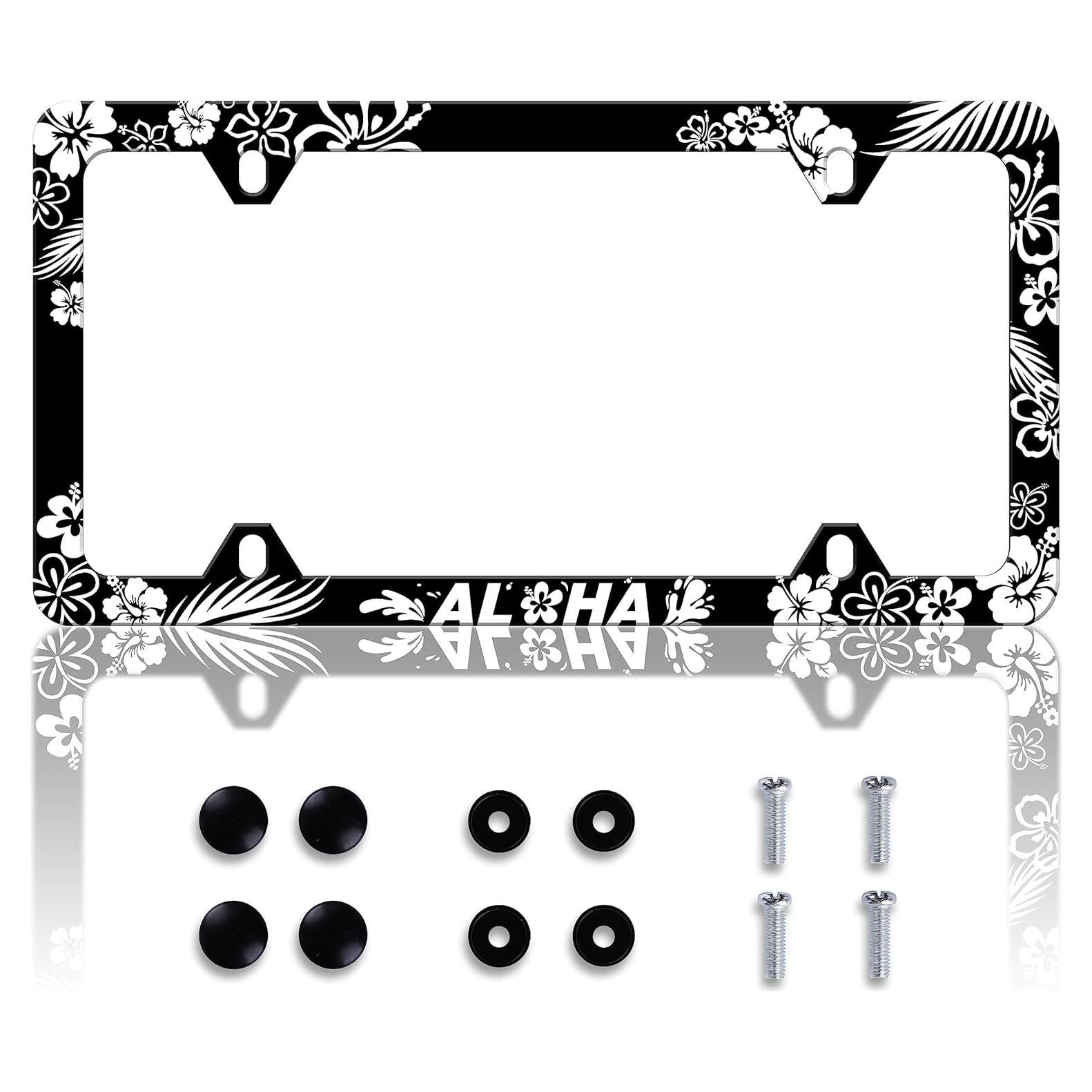 Marco de Placa de Licencia HOWKWAWY Acero Inoxidable Flor de Hibisco