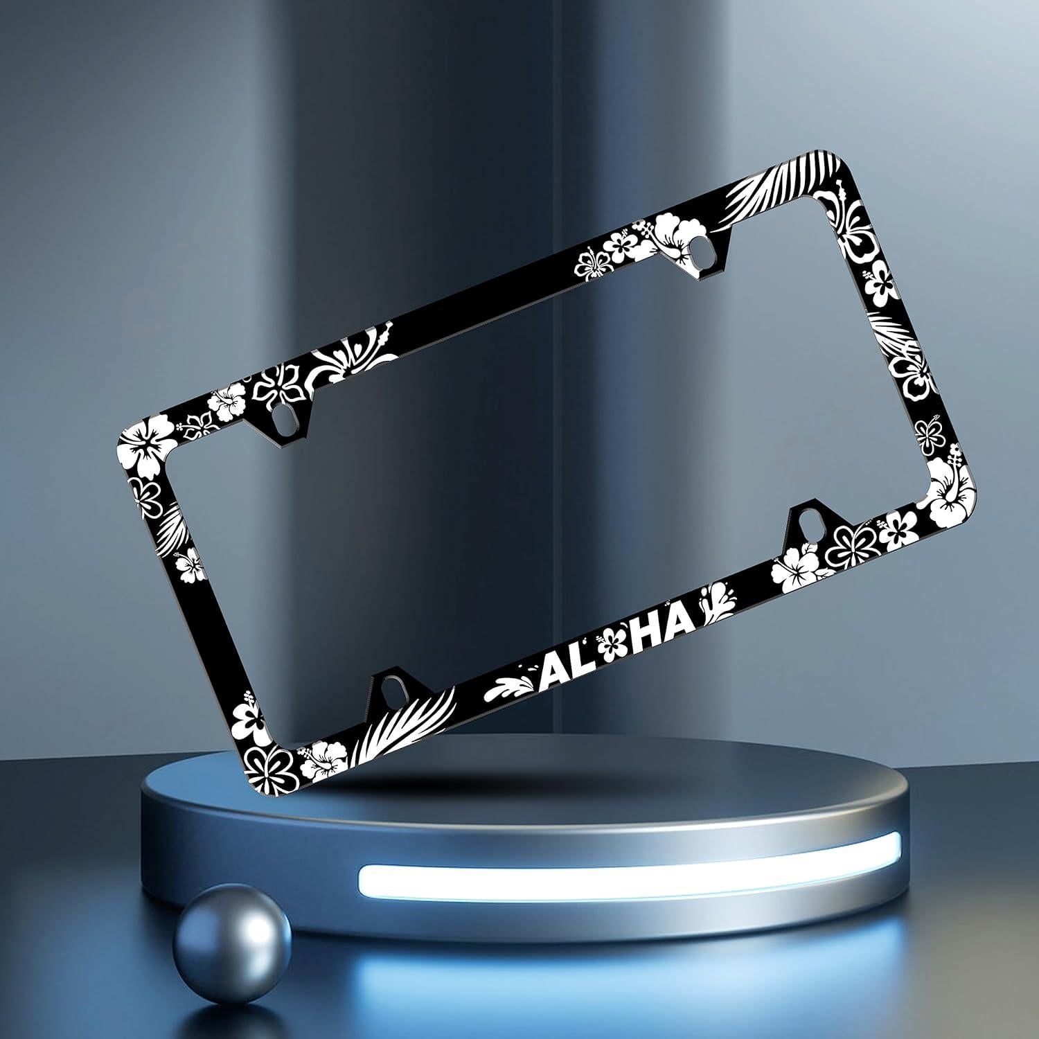 Marco de Placa de Licencia HOWKWAWY Acero Inoxidable Flor de Hibisco