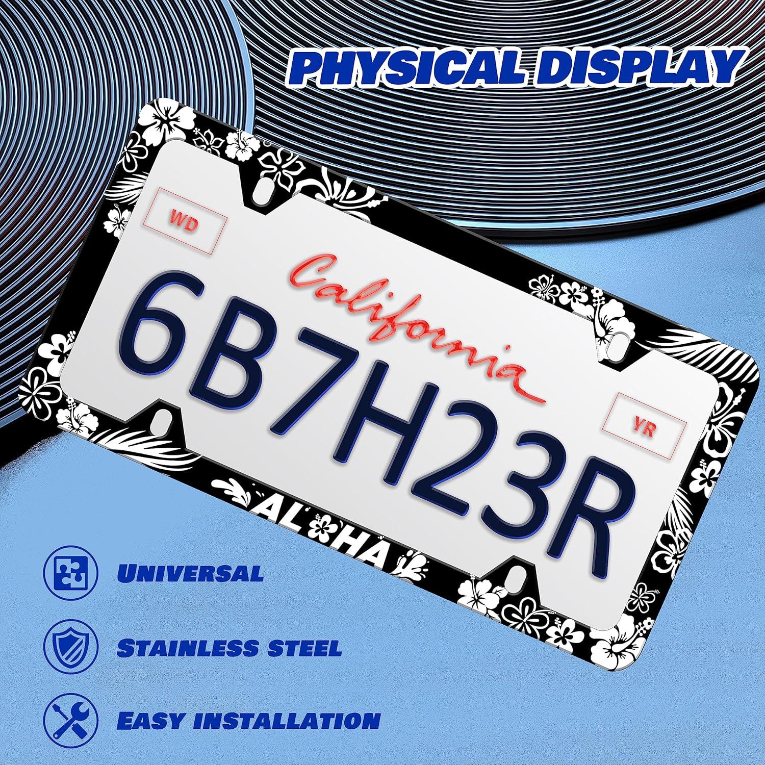 Marco de Placa de Licencia HOWKWAWY Acero Inoxidable Flor de Hibisco