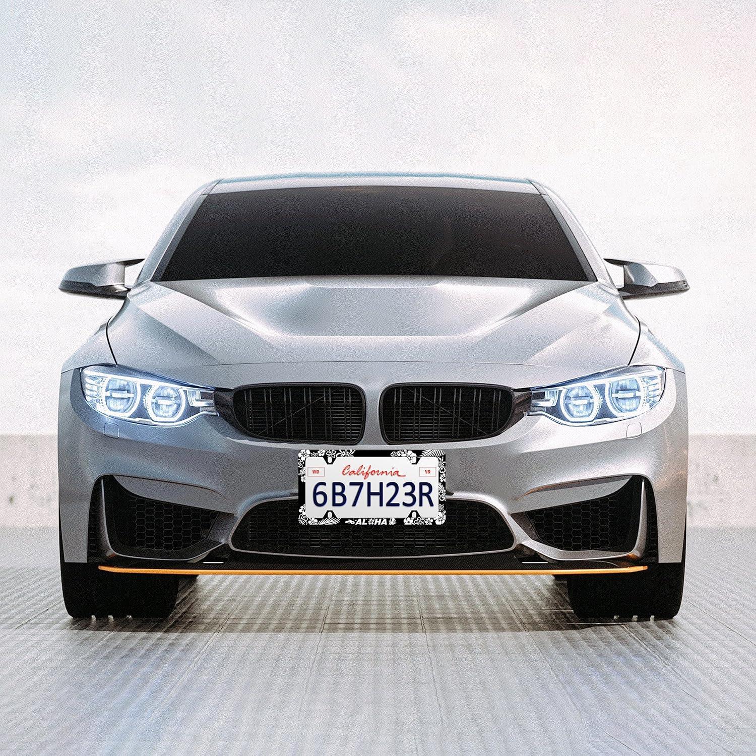 Marco de Placa de Licencia HOWKWAWY Acero Inoxidable Flor de Hibisco