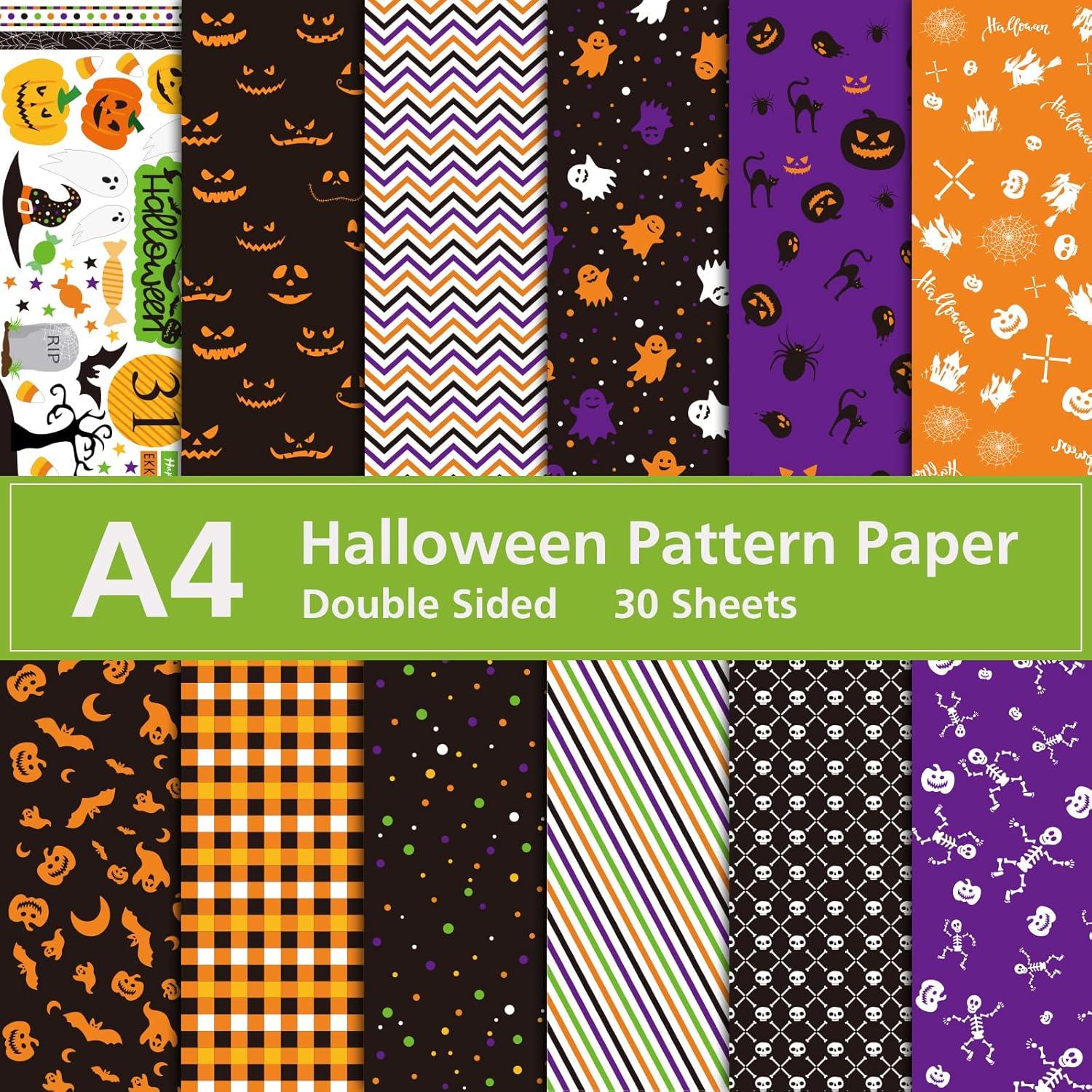 Set de Papel de Patrón Halloween MIAHART 30 Hojas A4 Doble Cara