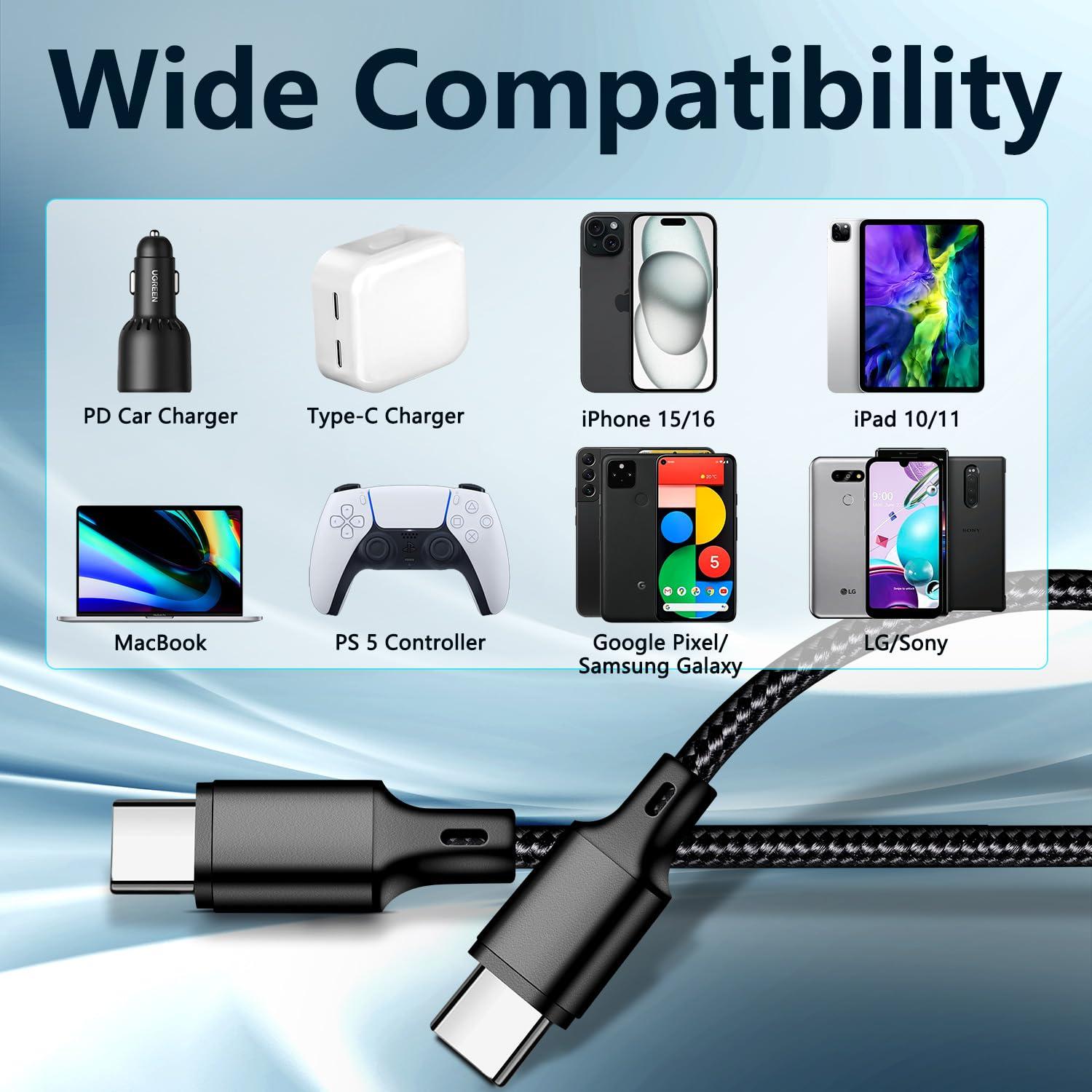 Cable USB C a USB C 60W 2m Longlidie - Carga Rápida Negro